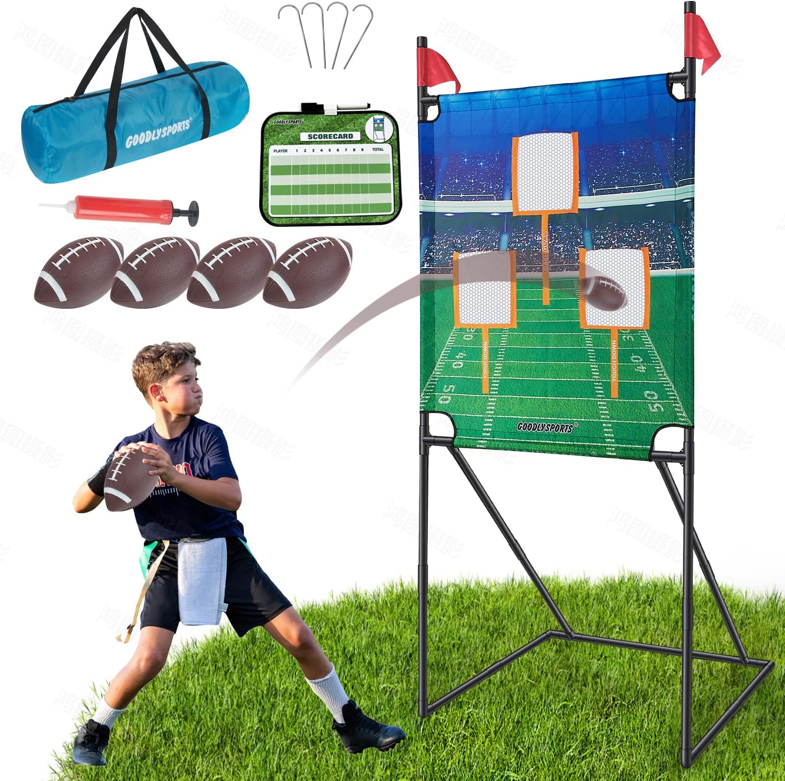 Football Toss Game with 4 Inflatable Balls + 66" Throwing Target - Football Target Practice for Kids + Football Gifts for Boys 8-12 - Carnival Games for Kids + Yard Games for Adults