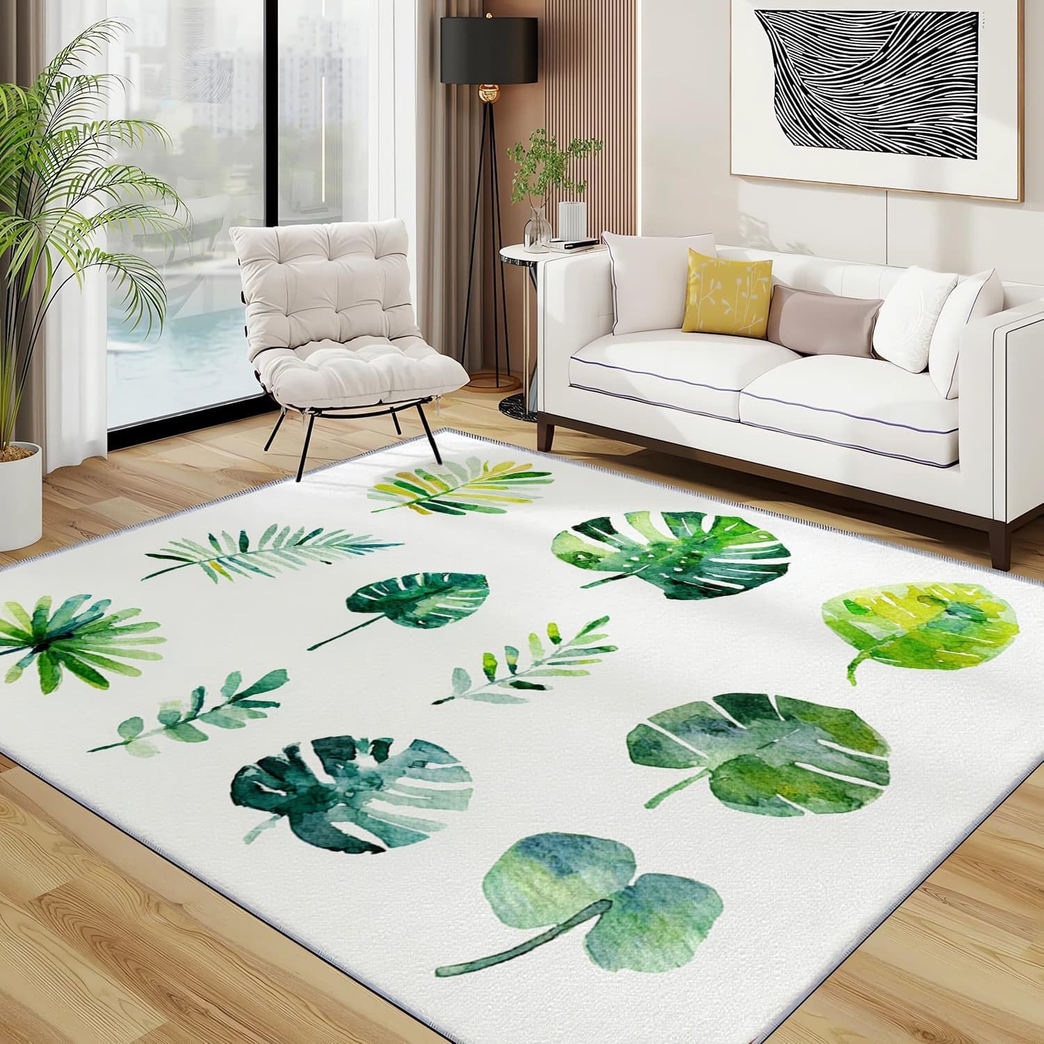 Dywan do wnętrz 120 x 170 cm malowana tropikalna monstera pyszne dywaniki z krótkim włosiem antypoślizgowe zielone nowoczesne dywany do salonu, wejścia, jadalni i strefy przejściowej