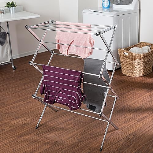 Miniatura 2 de Honey-Can-Do Estante de secado de madera de acordeón comercial, cromo, para almacenamiento