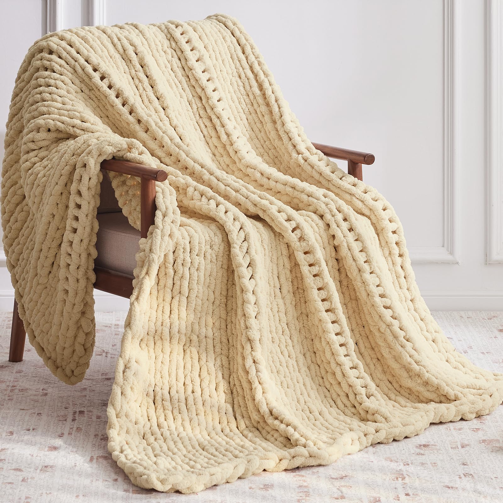 Negwoo Manta de punto grueso, 30 x 40 pulgadas, manta tejida de felpilla para cama y sofá, manta gruesa hecha a mano, lavable a máquina, bonita manta cómoda para decoración del hogar