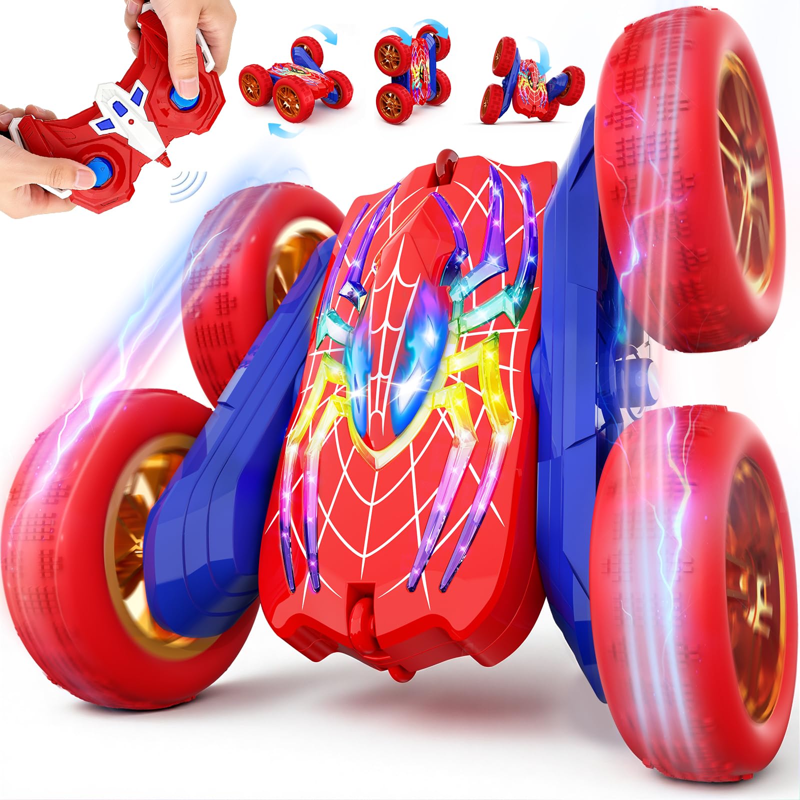 Macchina Telecomandata per 3-12 Bambini, 2.4Ghz 4WD Rotazione a 360° 5 Luci Fredde Modalità, Radiocomandata Acrobatica Truck, Giocattoli Gioco Regalo Natale Compleanno Ragazzi 3 4 5 6 7 8 9 10