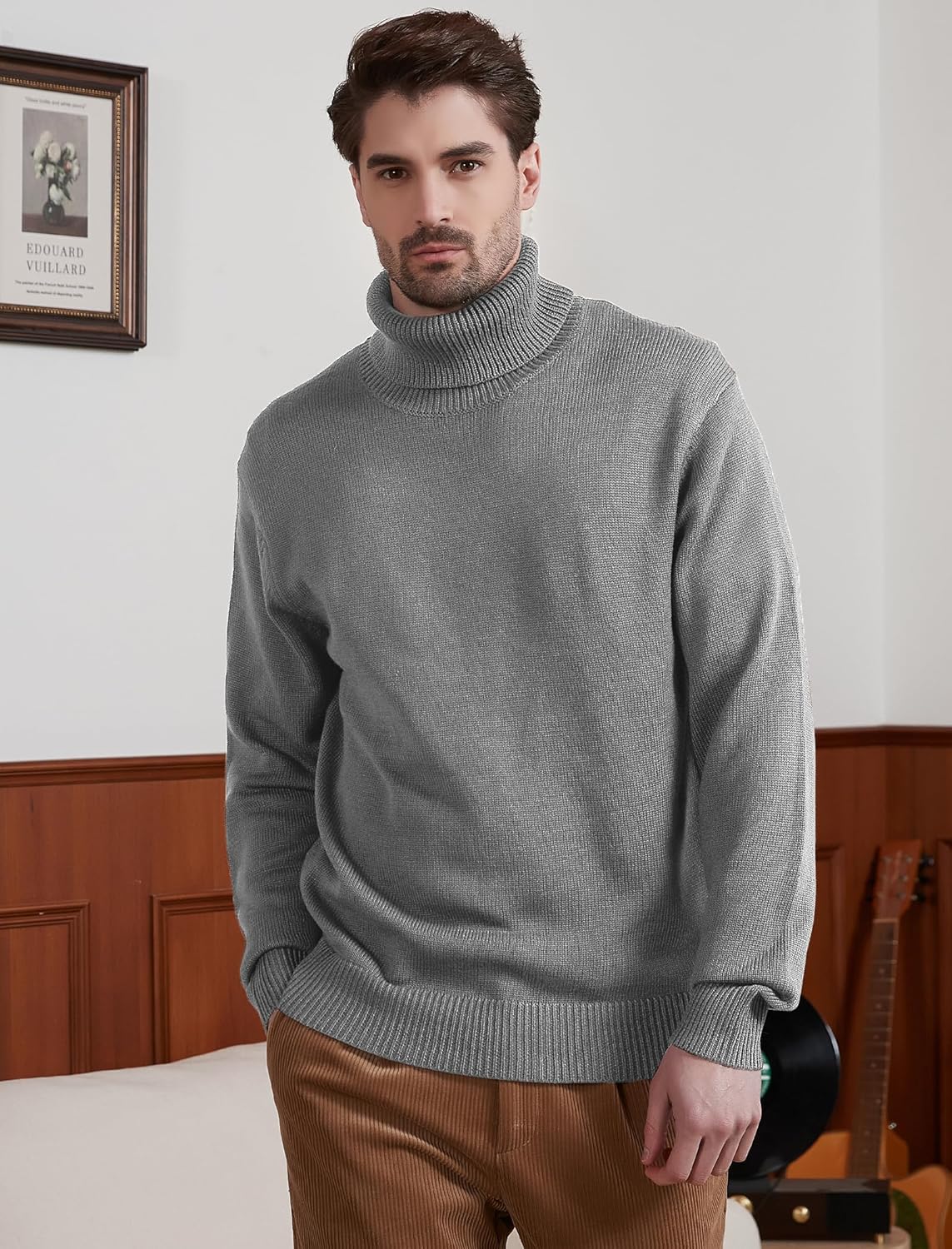 Kallspin Men's Turtleneck Sweaters Wool Blend Mid-Weight Highneck Pullover Sweaters - Image 7