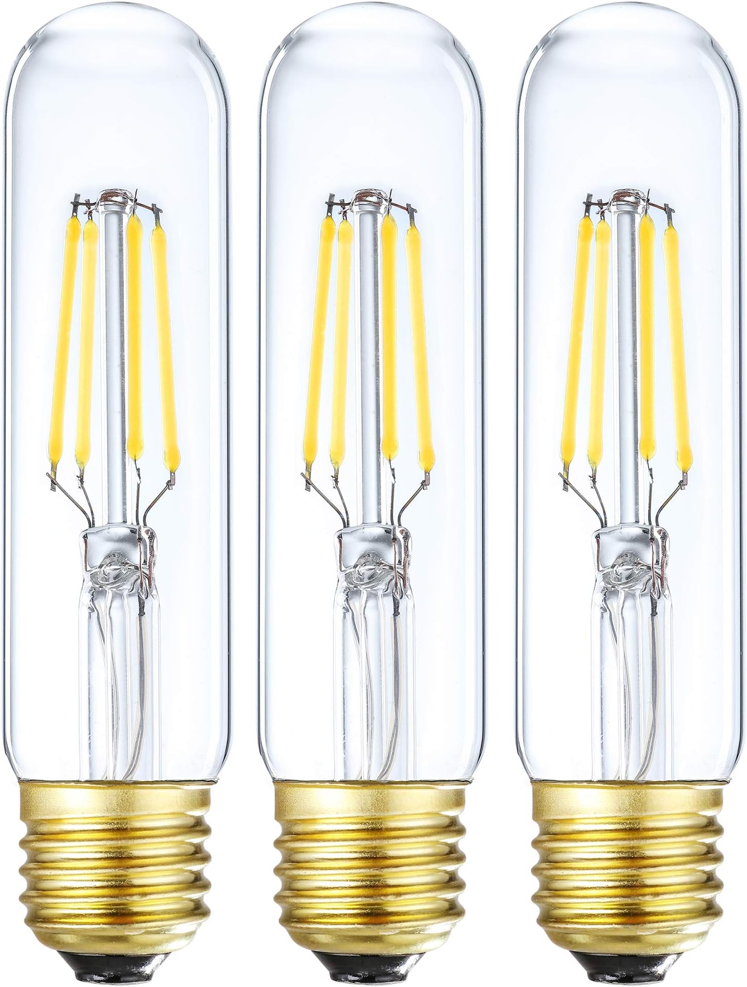 Leools Dimmable Edison Led Tubular Bulb T10,4W Vintage Led Filament Light Bulb 40W Incandescent Bulb Equivalent, 4000K Daylight,E26 Medium Base,3 Pack.