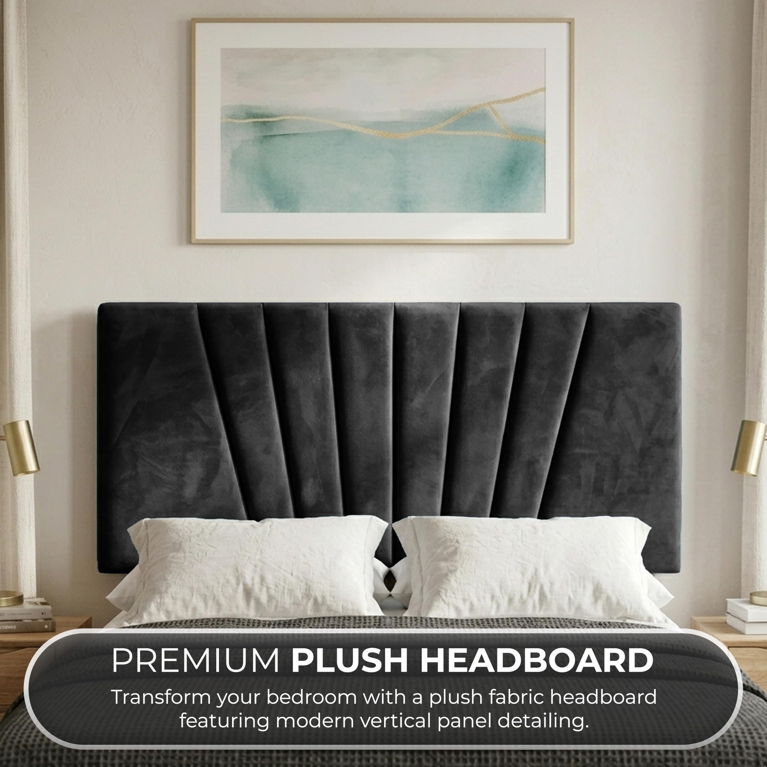 BEDELUNA Headboards for Bed, 24” Sunrise Plush Fabric Headboard, Elegant Divan Bed Thick Padding Bed Headboards - Image 6