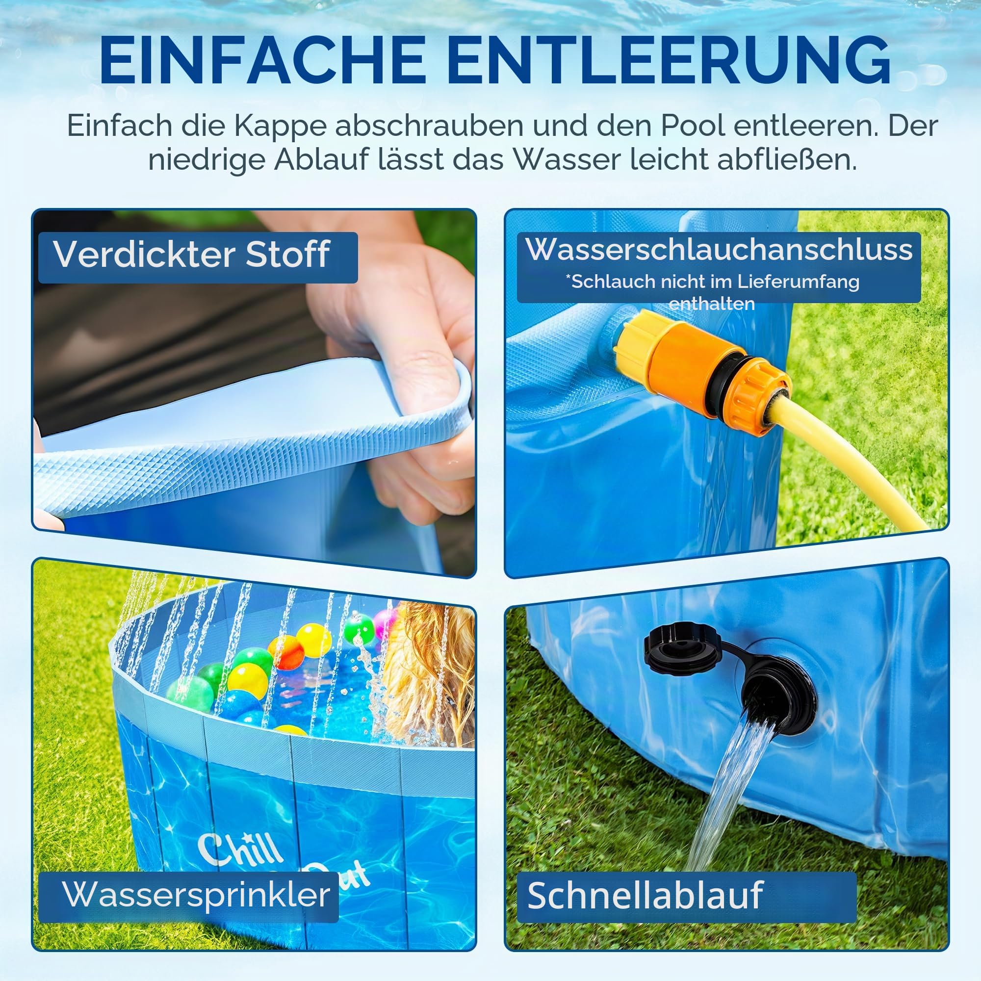 ALL FOR PAWS 120CM Großer Hundepool mit Sprinkler, 2-in-1 Klappbarer Hundeschwimm- und Spritzpool, Rutschfester Hartplastik-Splash-Pool für den Außenbereich, Garten, Hunde, Enten und Tierbäde