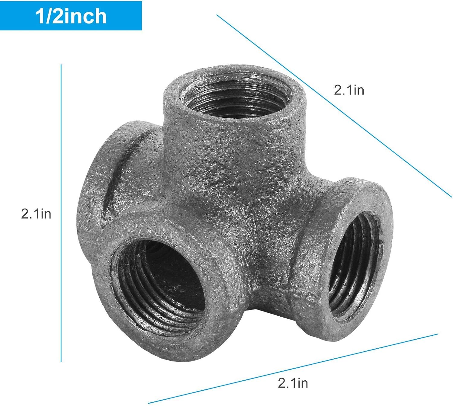20 PACK 1/2" 4-Way Side Outlet Tee, Industrial Cast iron Pipe Fittings 4-Way Cross Fitting Connector Threaded Cast Industrial Pipe Fittings for DIY Furniture Decorative Shelving : Everything Else