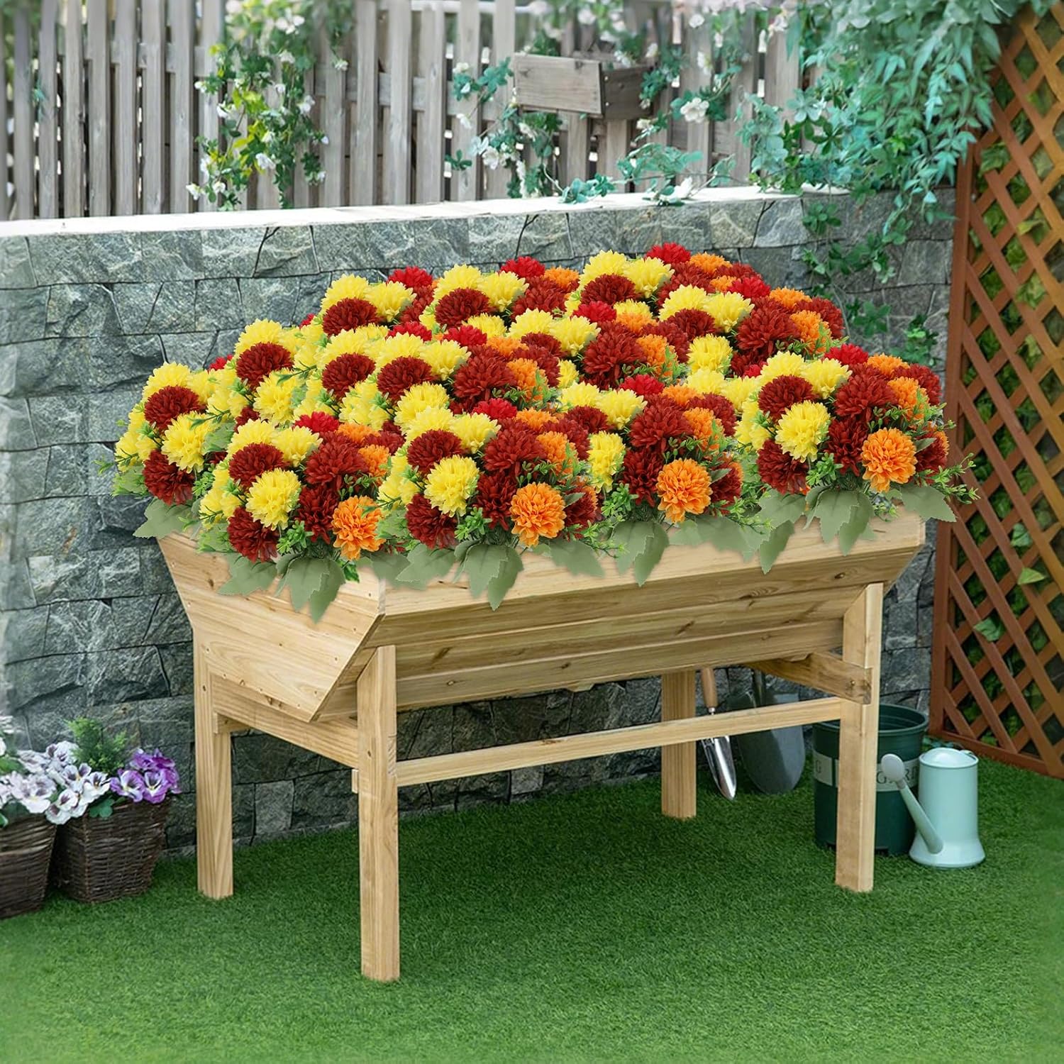 12 Pack with 84 Flower Heads Artificial Chrysanthemum Flowers, Fall Floral Decor for Indoor Outdoor, Porch, Patio, Front Yard, Planters