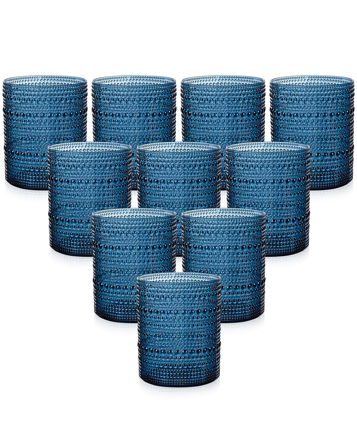 Photo 1 of YOUBET 24PCS Plastic Drinking Glasses - 14OZ Blue Hobnail Drinkware Glasses - Vintage Glassware Textured Beaded Cups for Water, Beer, Whiskey, Juice and Various Mixed Drinks