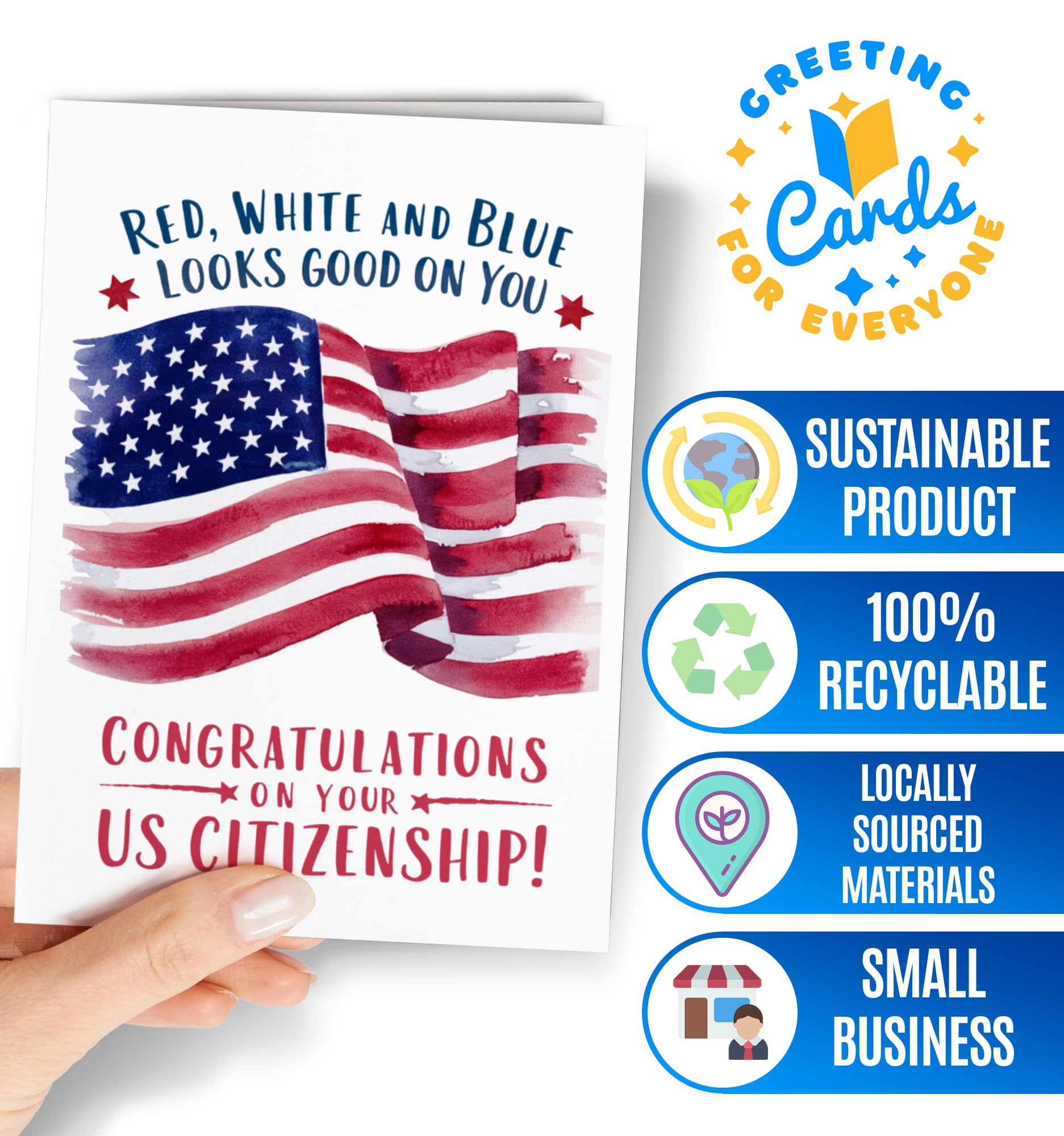 US Citizenship Congratulations Card - Proud to Be an American Citizen Card for Women or Men - New American Naturalization Idea for USCIS Oath Ceremonies - Congrats on Your Citizenship - NUM 275