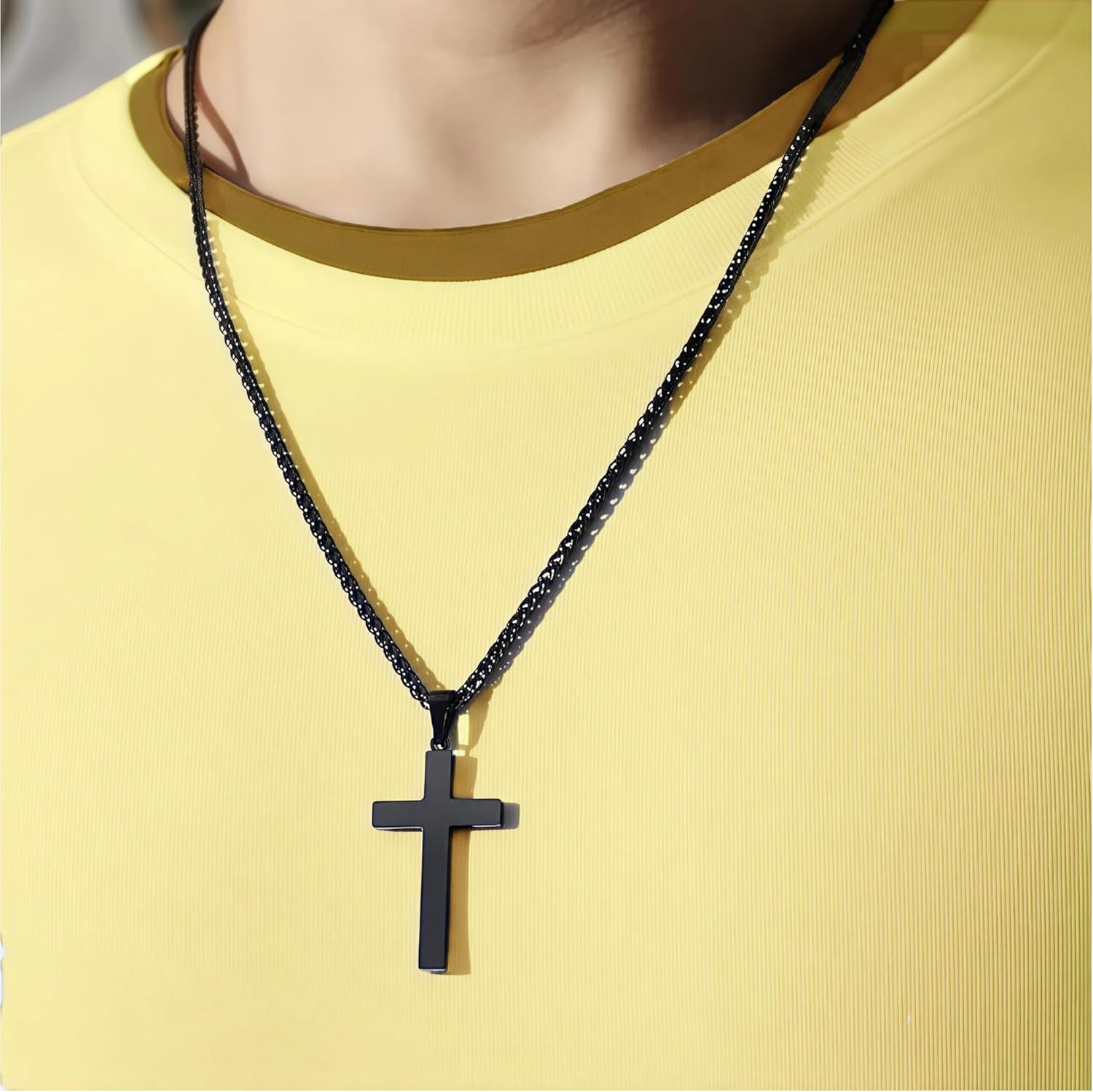 Black Cross Necklace for Men and Woman, Christian Gifts Joshua 1:9 Stainless Steel Chain Necklace 24 Inch - Image 5