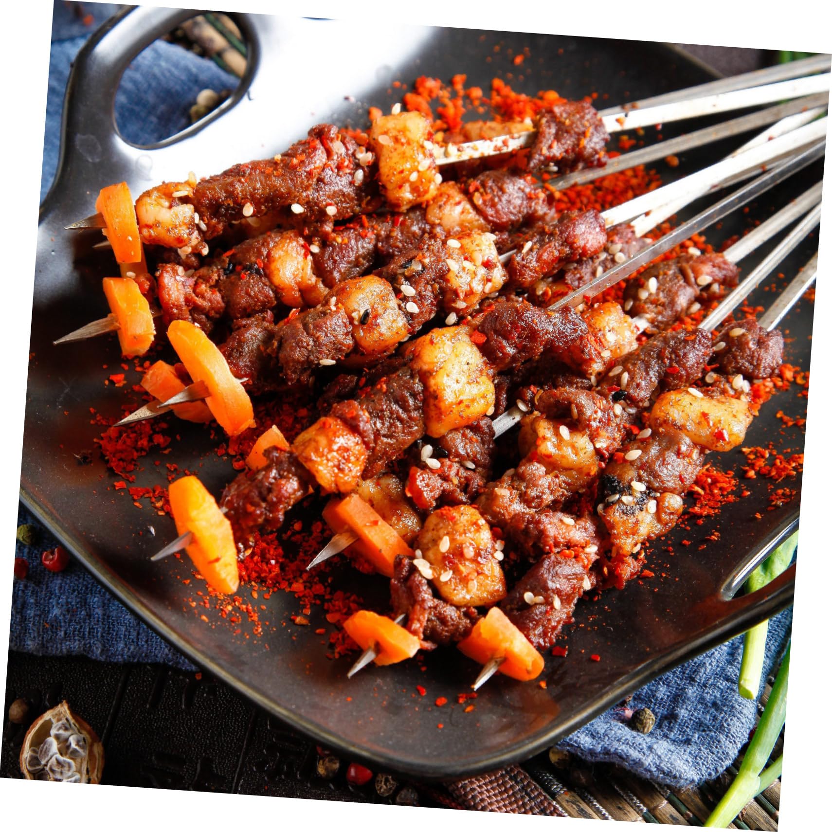 BESPORTBLE 12piezas Brochetas Inoxidable Para Barbacoa Mango De Madera Reutilizables y Resistentes Para Kebab y Verduras Utensilios De Grill y Picnics