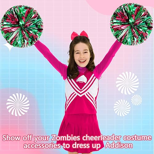 Miniatura 142 de Hanaive 3 pompones de animadora y lazo grande para animadora para el pelo, suministros metálicos para animadora de espíritu de equipo, deportes