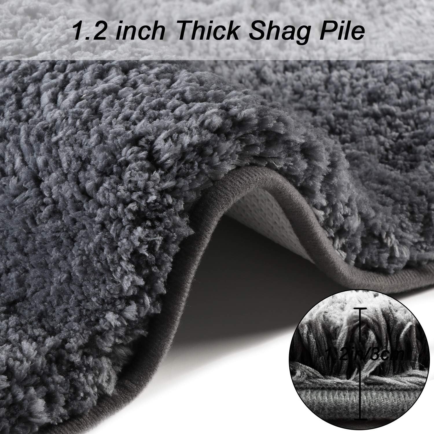 Seavish Luxury Grey Bath Rug, 2ft Shaggy Round Bathroom Rug,Non Slip Efficient Water Absorbent Machine Washable Tufted Circle Bath Mat Microfiber Soft Thick Plush Circular Rug Floor Carpet