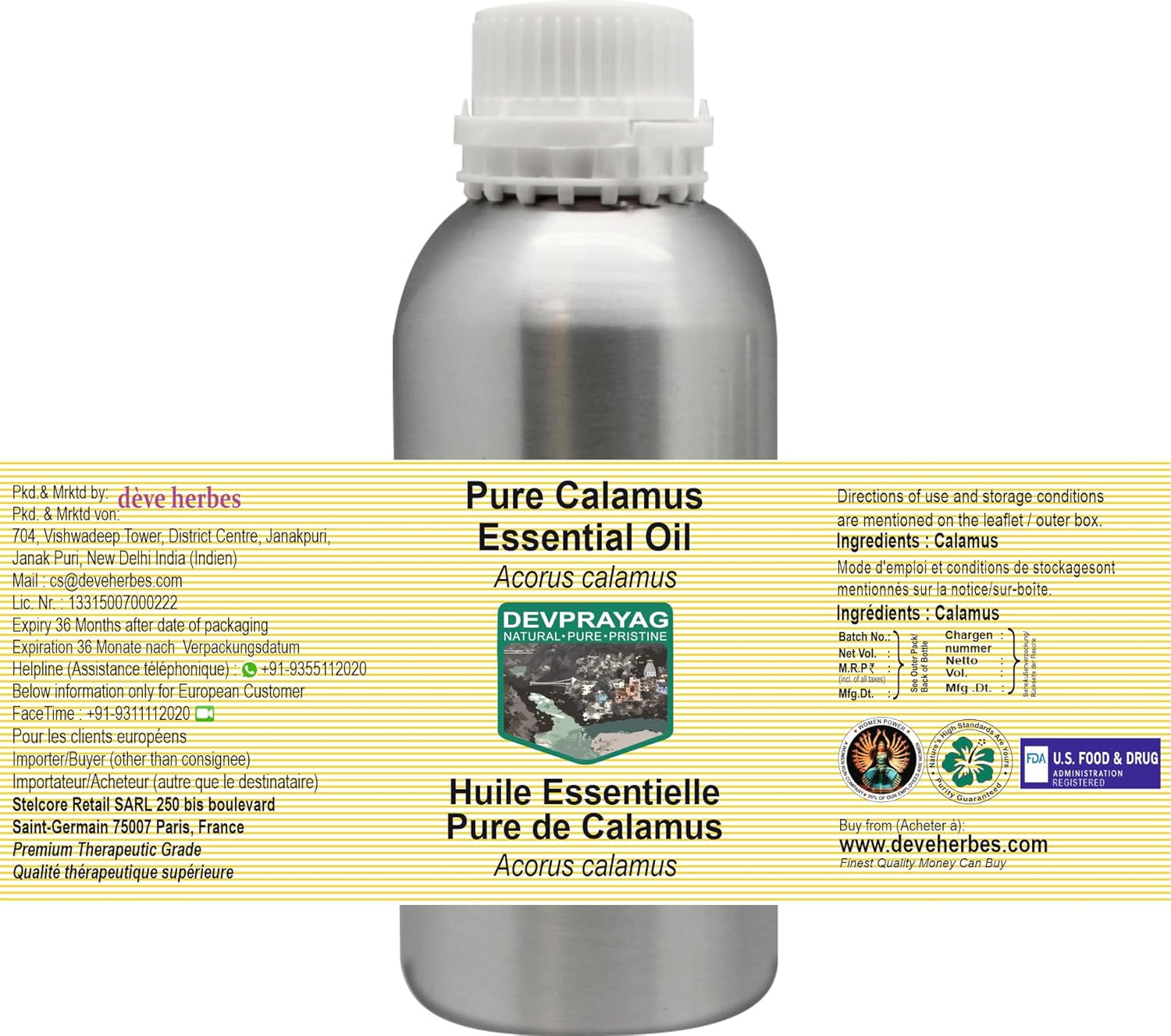 Pure Calamus Essential Oil (Acorus Calamus) Steam Distilled 1250ml (42 oz)