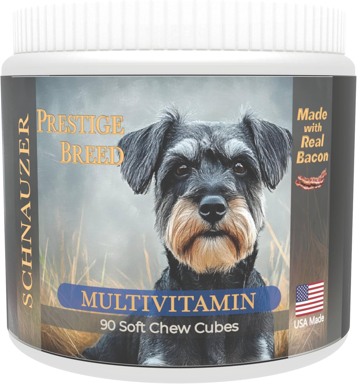 Multivitamins, Balanced Nutrition for Your Schnauzer, 90 Count, Made in The USA with Real Bacon