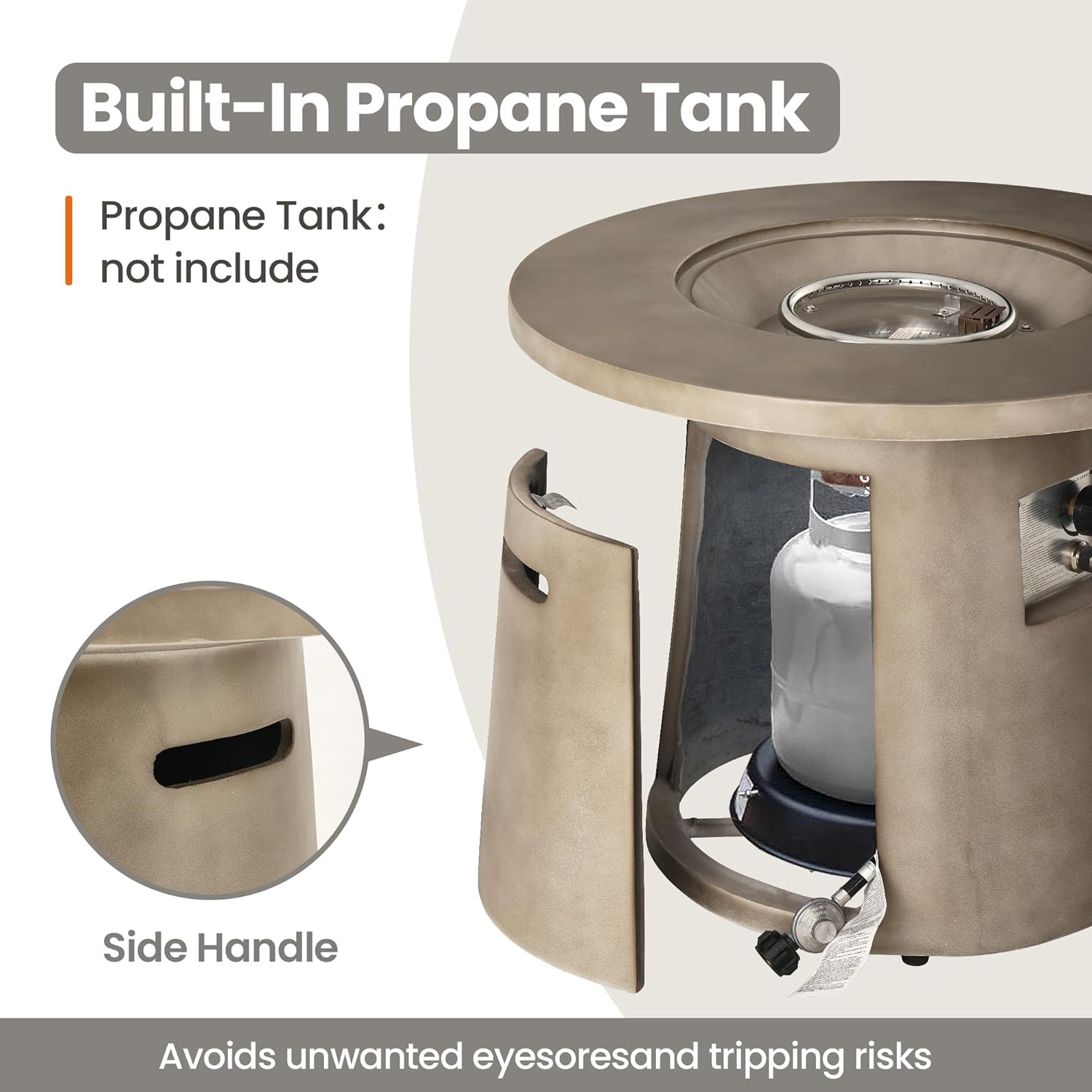 HOMPUS 31 Inch Round Patio Propane Fire Table, 40000 BTU Smokeless Outdoor Fire Pit, Patio Concrete Firepit with Rain Cover for Garden, Deck, Backyard