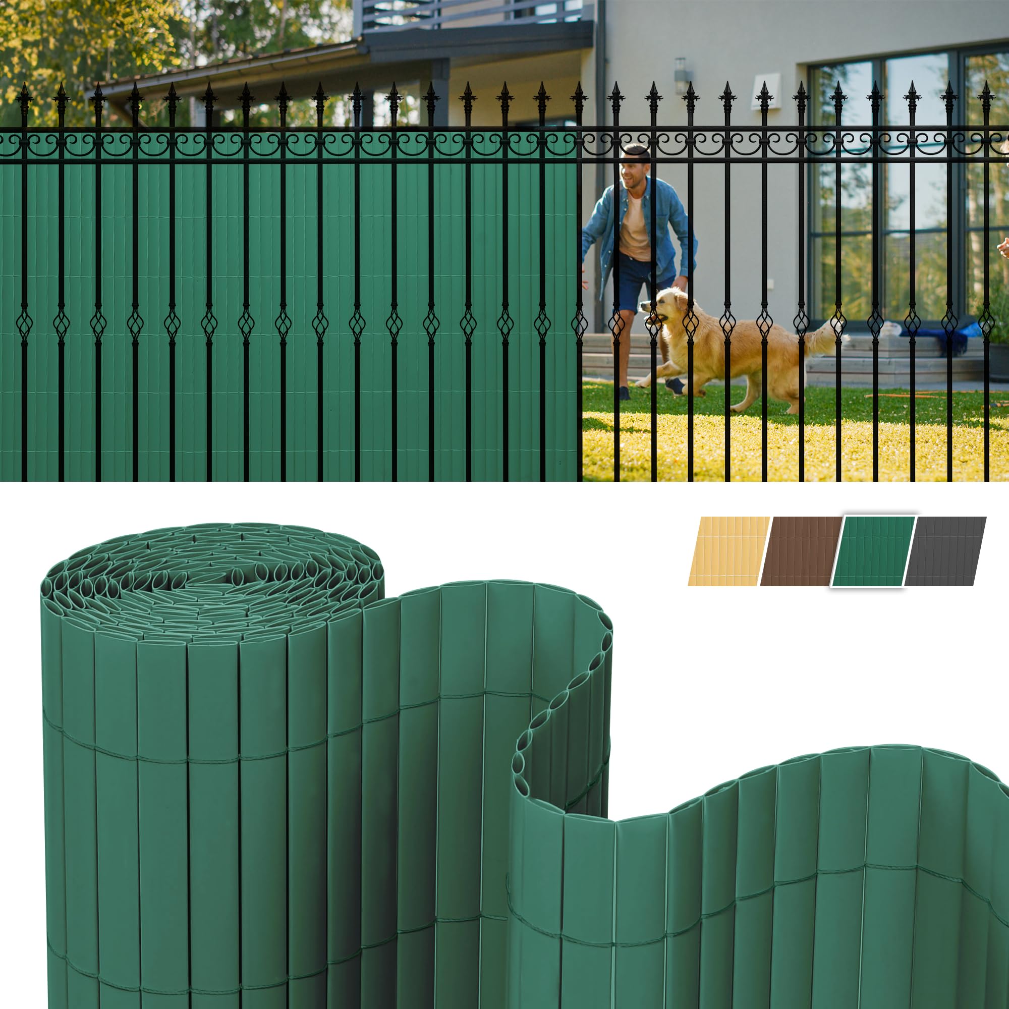 Jarolift Canisse en PVC Brise Vue 180 x 400 cm Vert Résistant aux UV et Intempéries