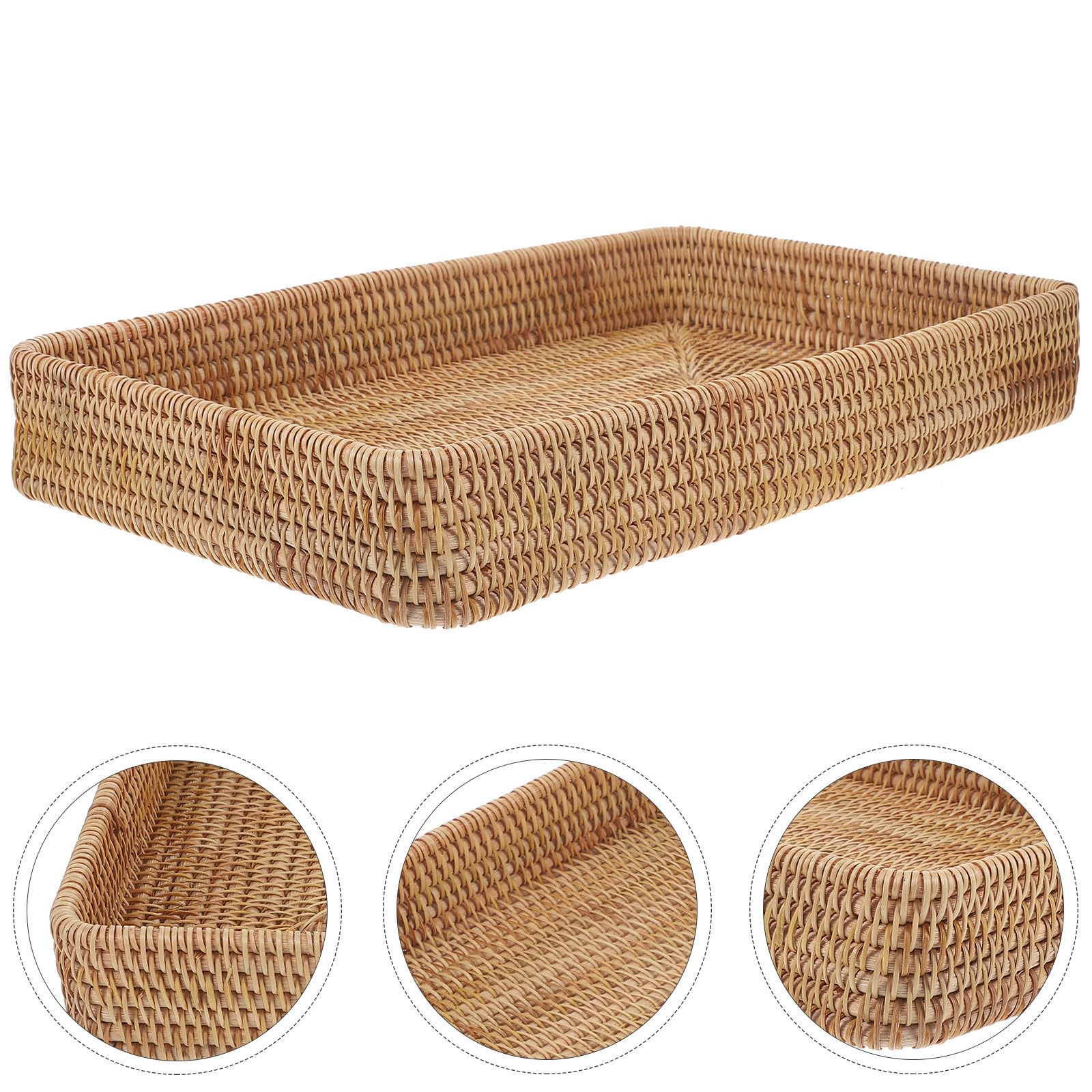 Genérico Bandejas Decorativas de Ratán Tejidas a Mano, Rectangulares, Resistentes y Estables, para Servir o Decorar Mesa de Centro, Estilo Bohemio