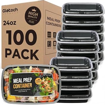 Meal Prep Containers 24oz-100 Pack 200-Piece Reusable Food Storage Containers with Lids Microwave, Freezer, Dishwasher Safe - Leakproof & BPA Free Durable Plastic Bento Box for To Go Take Out