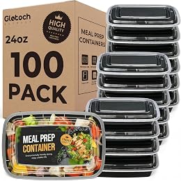 Meal Prep Containers 24oz-100 Pack (200-Piece) Reusable Food Storage Containers with Lids Microwave, Freezer, Dishwasher Safe - Leakproof & BPA Free Durable Plastic Bento Box for To Go Take Out