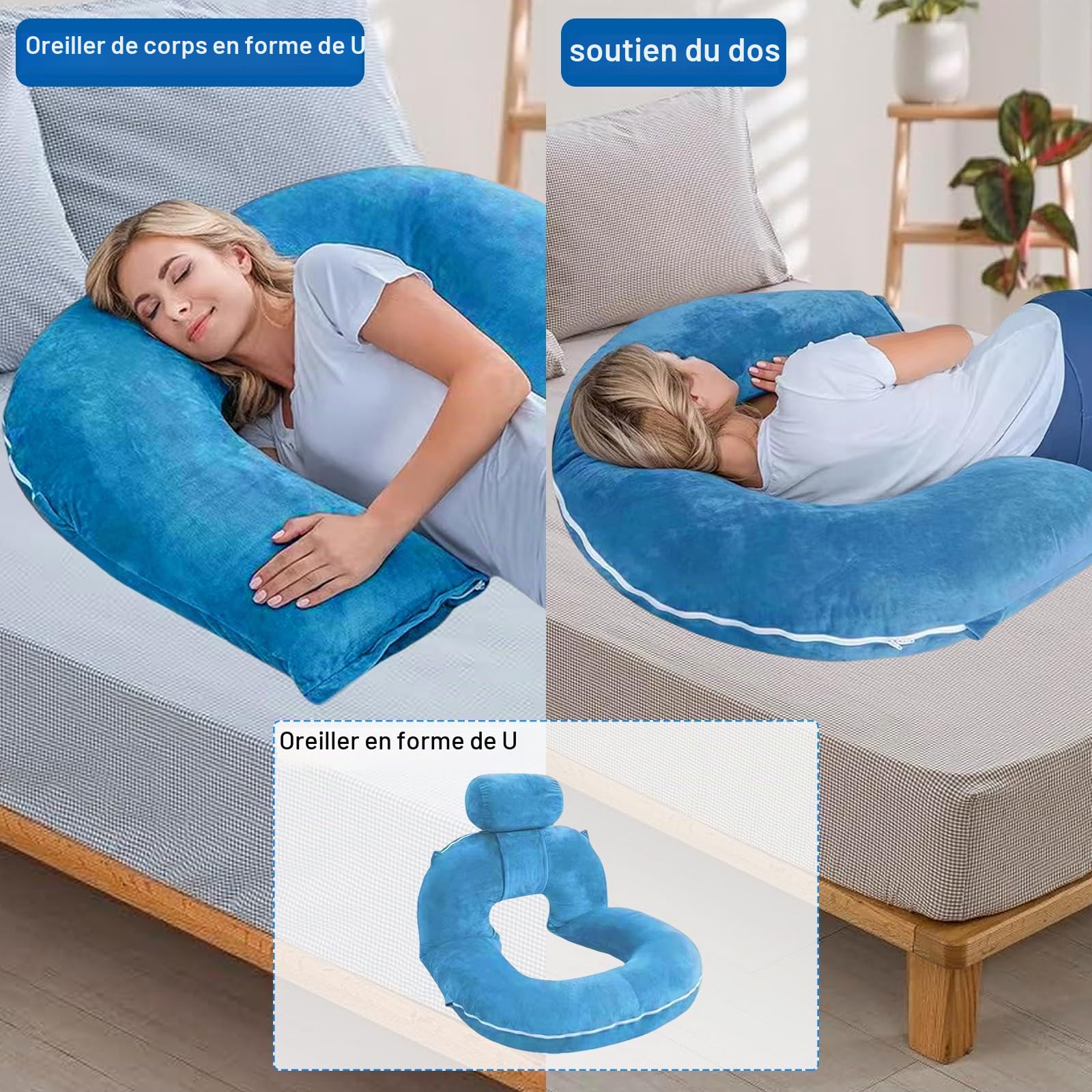 Coussin de Lecture pour Lit,Coussin Dossier Canapé,Grand U Support Lombaire,Oreiller de Grossesse Ergonomique en Mousse Mémoire, Oreiller de Lecture Lit Adulte Housse Amovible pour Lire ou Se Détendre