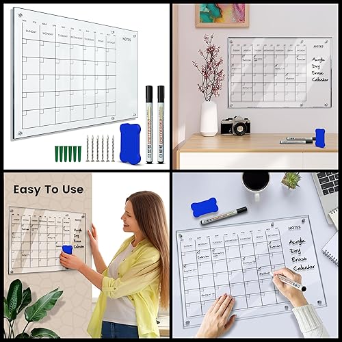 Miniatura 8 de "Elegancia y eficiencia calendario de pared acrílico reutilizable para el hogar y la oficina". Calendario mensual y semanal (23 x 16 pulgadas)