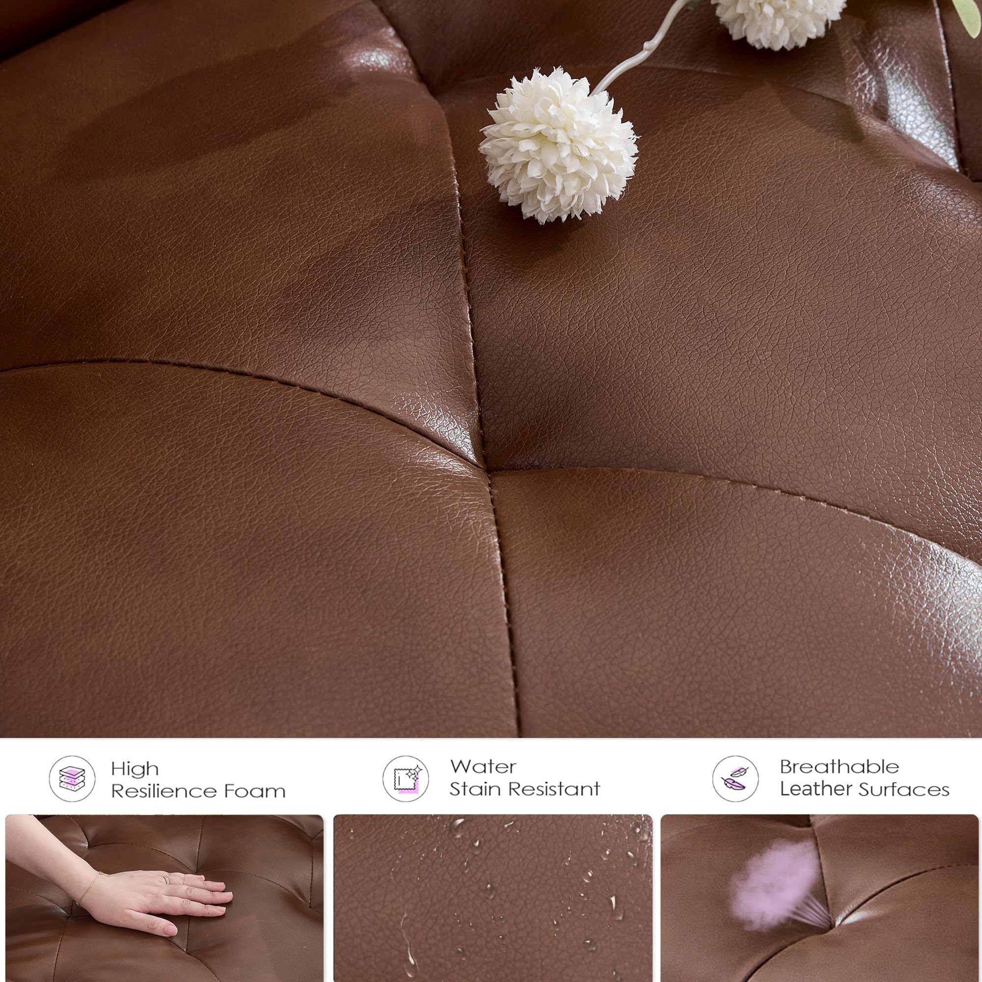 TYBOATLE 62'' Brown Leather Loveseat, Small Couch with USB for Living Room — product photo