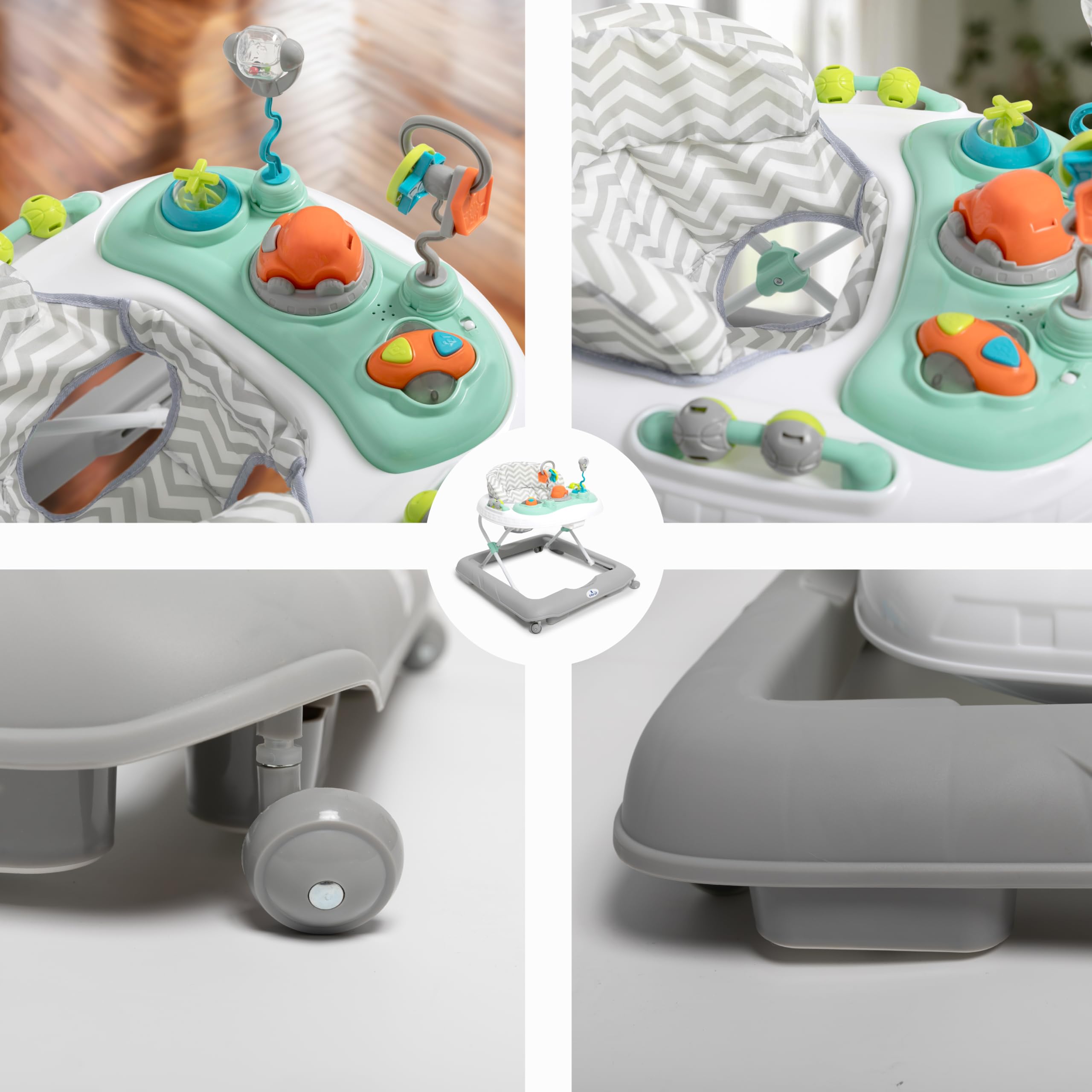 Toral Andador Bebes con Bandeja de Juegos y Altura Ajustable, Seguro Anticaídas, Correpasillos Bebe 1 Año, Tacata Bebe Ideal para Aprender a Caminar - Andador Bebe Modelo Sonajero Gris