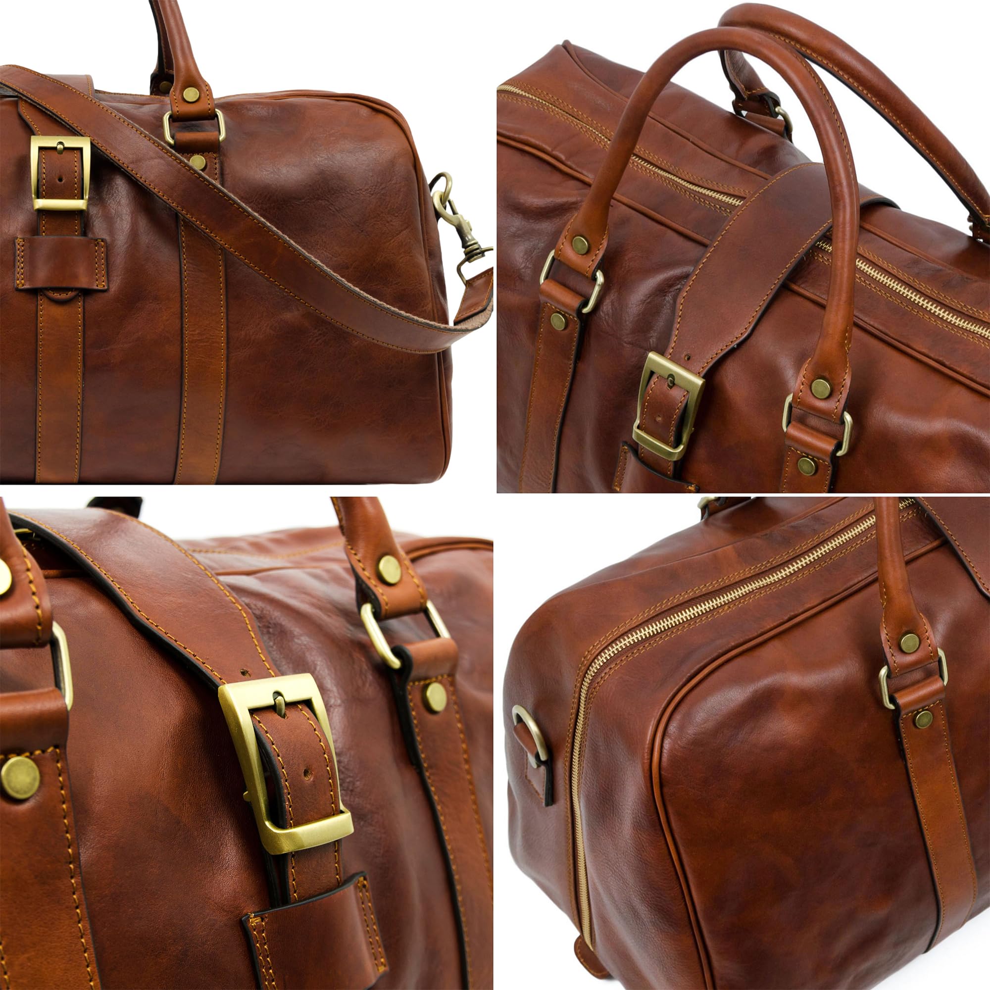 Time Resistance Bolso de Viaje de Piel para Hombre y Mujer - Bolsa de Cuero para Fin de Semana o Deporte con Cómodos Espacios