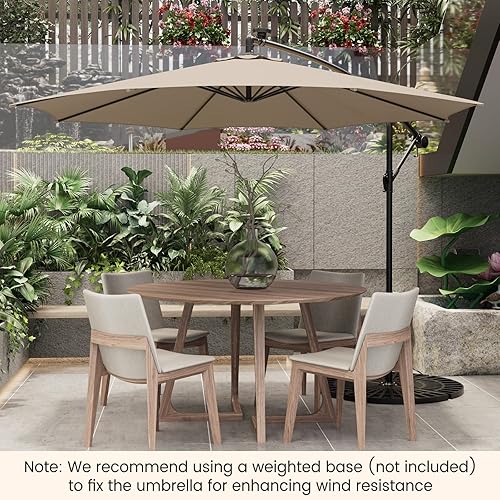 Miniatura 3 de TANGKULA Paraguas solar de 10 pies, paraguas colgante voladizo inclinado con 112 luces LED, parasol iluminado para patio con manivela, paraguas de