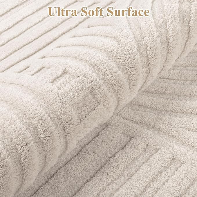 Pauwer Alfombra Lavable 5x7 Beige Moderna Suave Antideslizante para Sala miniatura 3