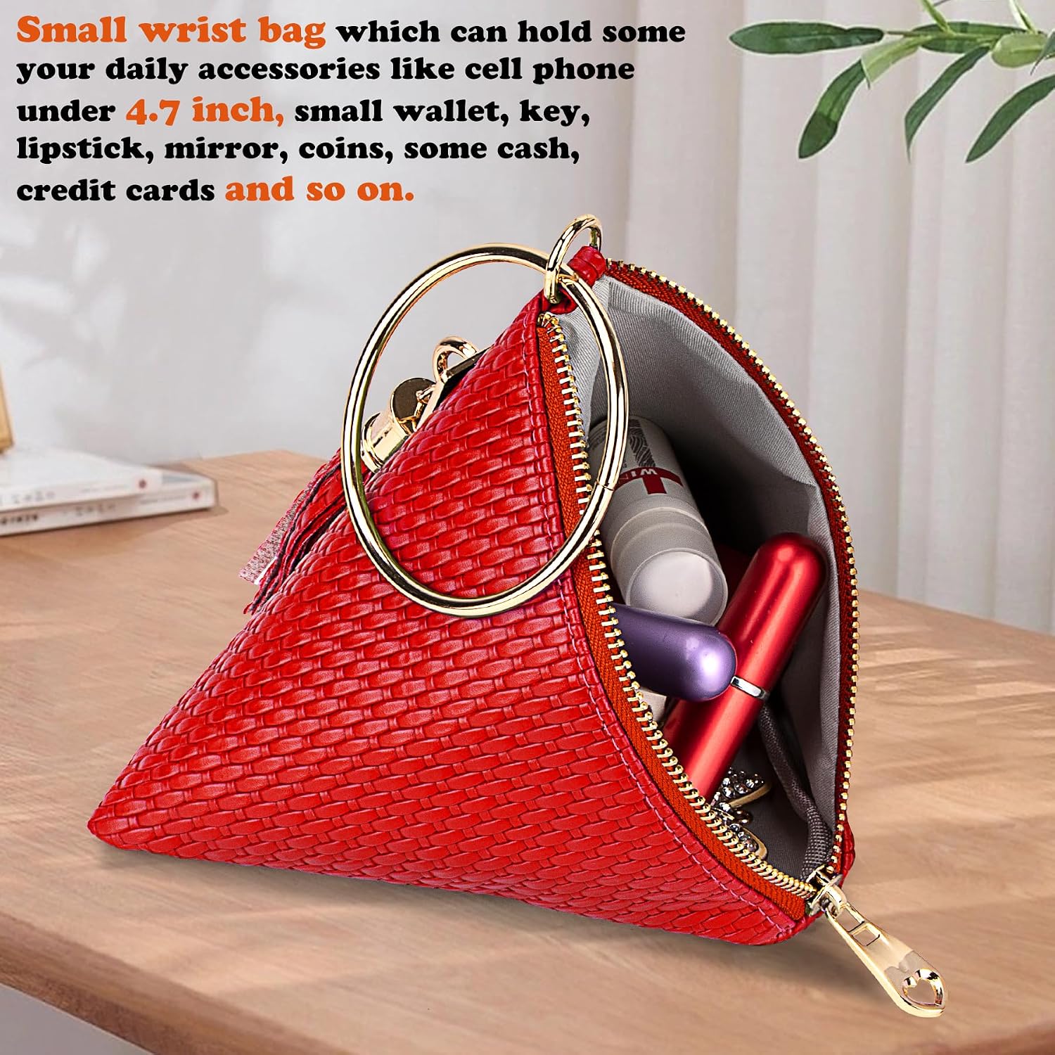 bvya Artificial Leather Triangle Wristlet Clutch Purse Handbag - Pyramid Evening Cocktail Wallet Tassel Charm image 4