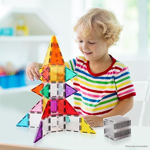 Miniatura 2 de PicassoTiles Juego de expansión de azulejos magnéticos transparentes transparentes STEM, kit de juguetes educativos de construcción para niños de 3