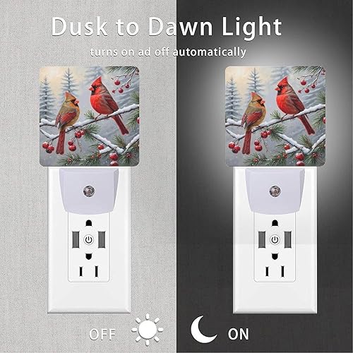 Miniatura 4 de Luz nocturna de Cardenales de Navidad, paquete de 2 luces nocturnas de Navidad enchufables del atardecer al amanecer, luz nocturna LED para