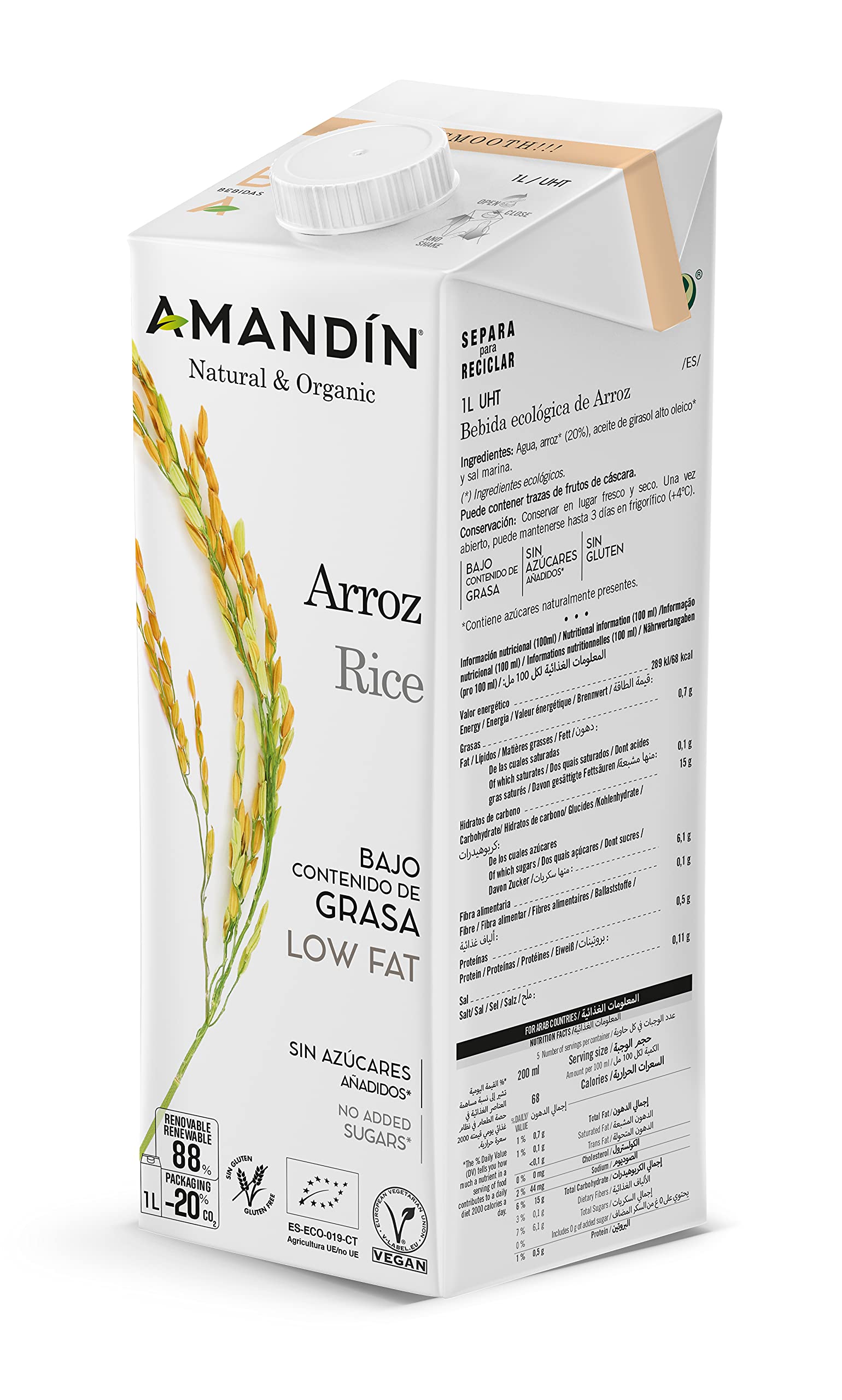 AMANDÍN Bebida Ecológica de Arroz 20% 6 x 1L