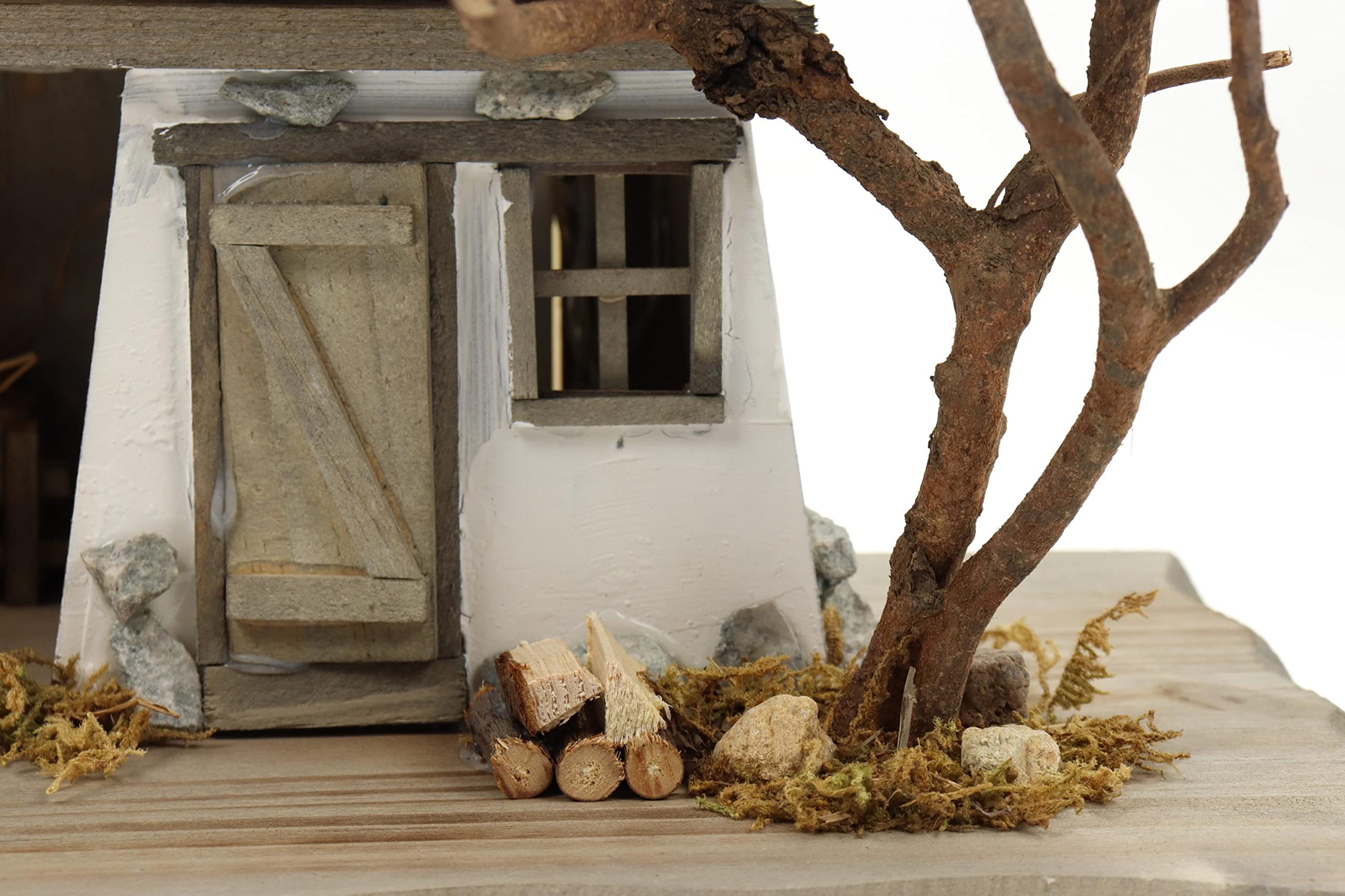 ELLUG Holz Krippenstall, Holzkrippe, Weihnachtskrippe mit Licht 38 * 18 * 21cm (OHNE Krippenfiguren) Krippenstall aus Holz mit Beleuchtung für Figuren bis 10cm Höhe