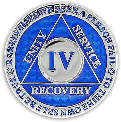 Miniatura 2 de Moneda de sobriedad de 4 años  Chip AA Legacy  Ficha de aniversario de recuperación de triplaca gruesa (azul)