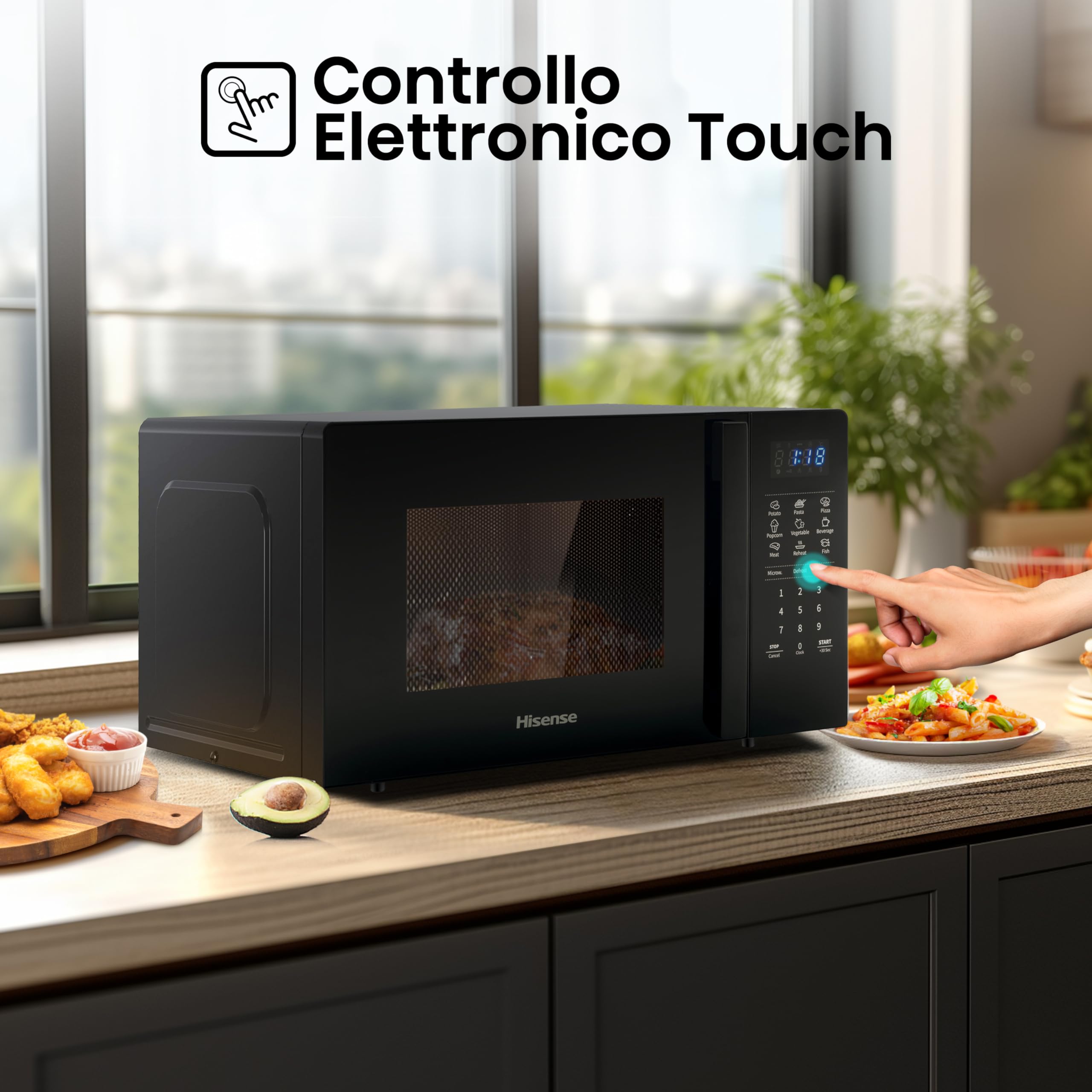 Hisense H20MOBS4HG Forno Microonde con controllo Elettronico, Capacità 20 L, Potenza 700 Watt, Funzione Grill 800 W, Display Led Comandi Touch, Colore Nero