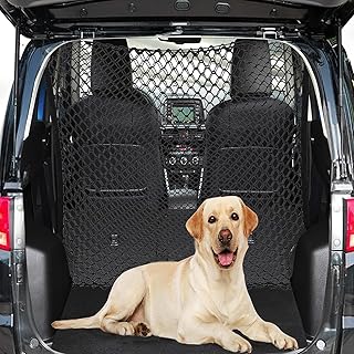 Dog Car Barrier, Dual Layer Car Pet Safety Net, 47x35”Auto Mesh, Adjustable Elastic Rear Area Cargo Net, Vehicle Separation Fence Gate, Stretchable Truck Bed Net, Cat Restraint Sedans Backseat Divider