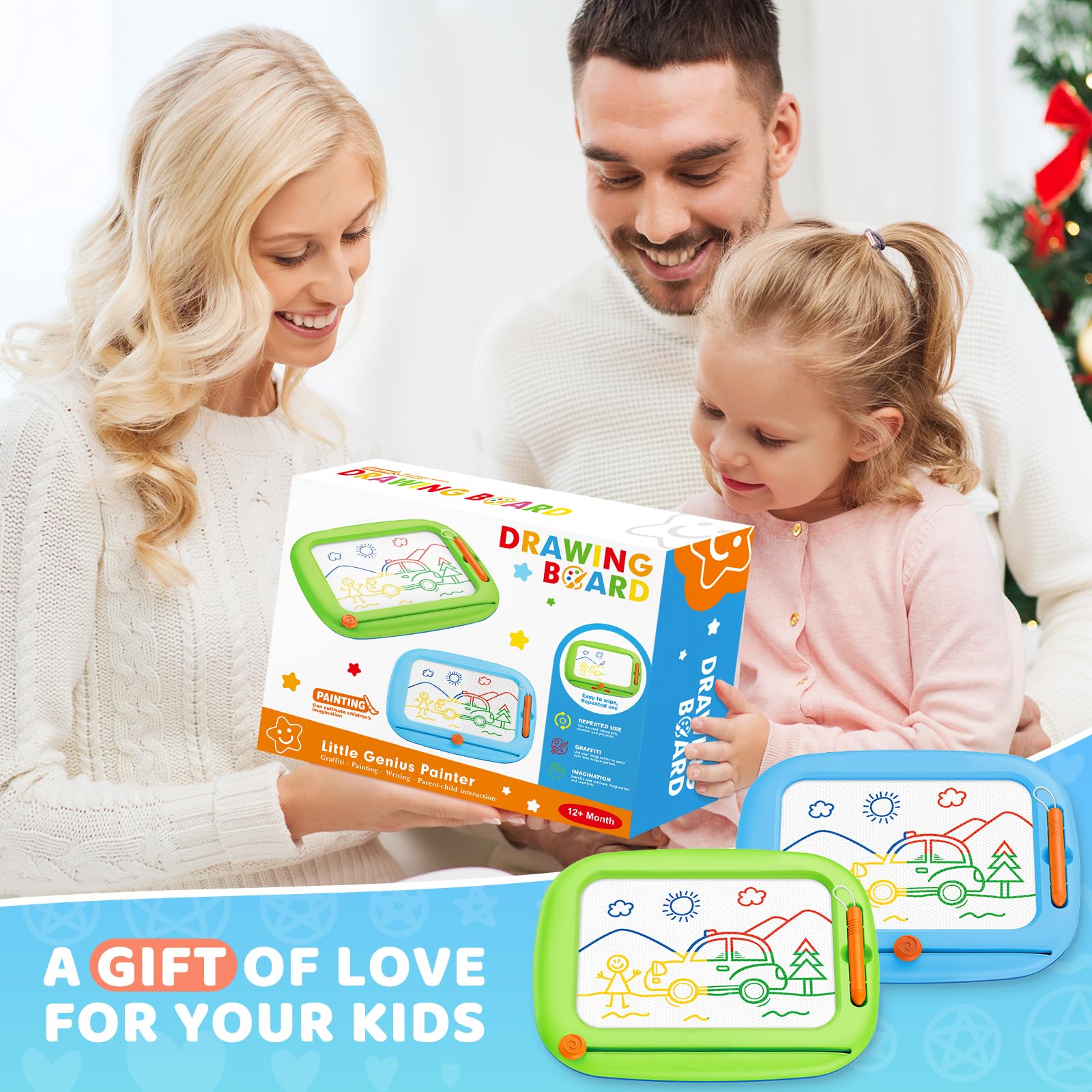 Paquete de 2 tableros de dibujo magnéticos, juguetes para niños de 1 a 2 y 2 a 3 años, para aprendizaje y escritura educativa, bloc de garabatos para niños pequeños de 1, 2 y 3 años, ideal como regalo 7