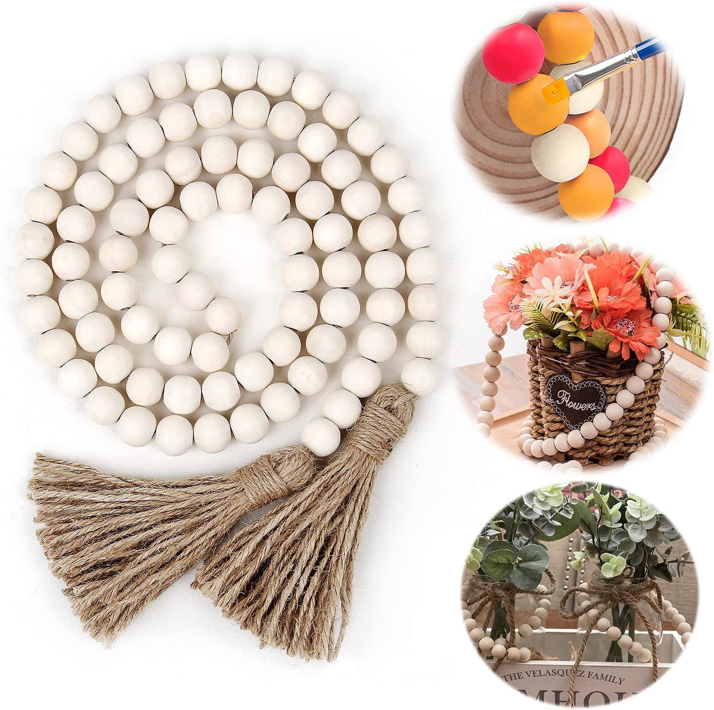 Sponsored Ad – Wood Beads Garland, ELECDON 58 Inch String Farmhouse Beads Natural Prayer Wood String Beads Decorative Beads for Wall Hanging Vase Handle Door Decor