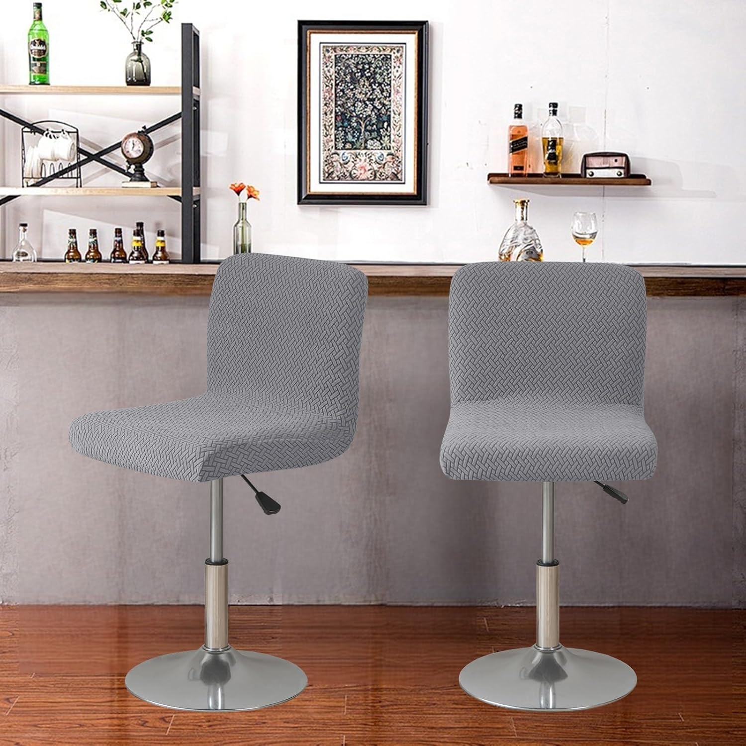 FUANGUI Bar Stool Covers Set of 4, Stretch Bar Stool Chair Cover Slipcovers, Knitted Jacquard Counter Stool Bar Chair Covers for Kitchen Pub Dining Room (Knitted Grey)
