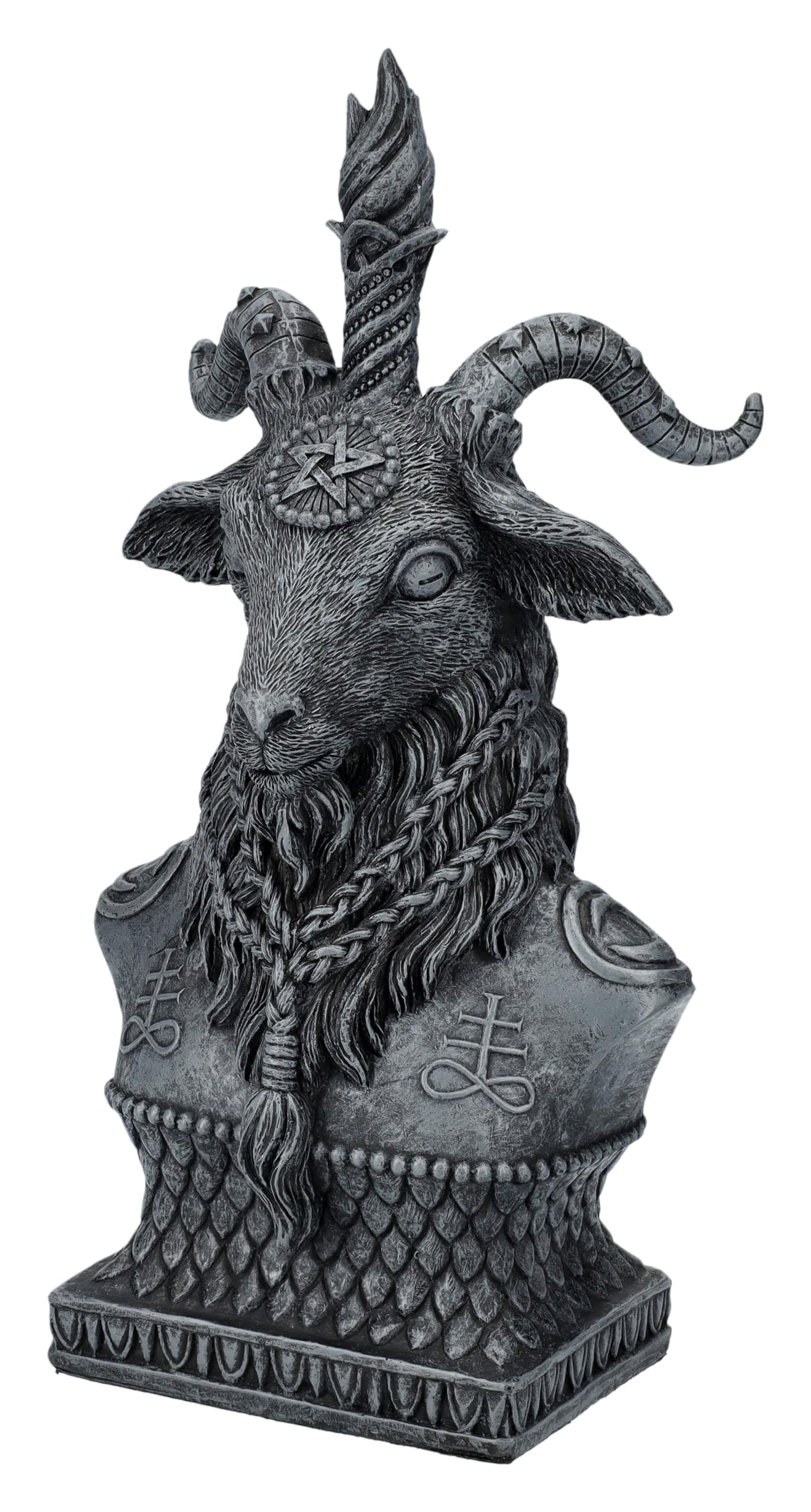 Pacific Giftware Buste Mystique Baphomet avec Cornes et Barbe tressée, en Pierre Artificielle, 20,5 cm, Noir et Gris