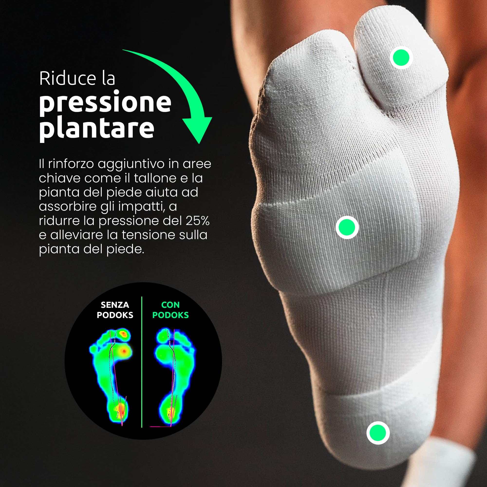 Calze Compressione Graduata Uomo & Donna | Tessuto Coolmax | Allevia la Fascite Plantare | Imbottitura Strategica e Separazione del Primo Dito