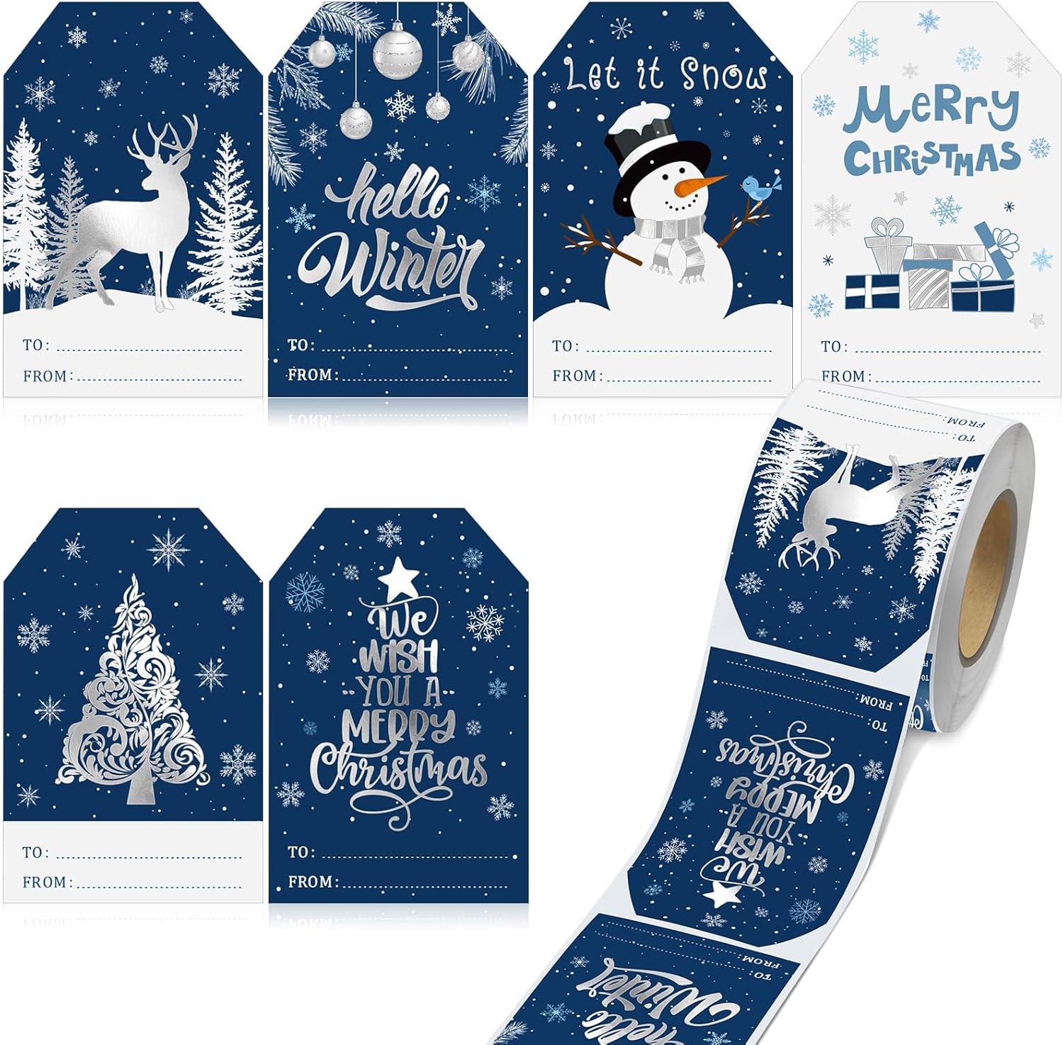 Pasimy 300 Pcs Christmas Gift Stickers Self Adhesive Xmas Gift Tag Christmas Label Sticker Snowman Xmas Tree Deer Name Sticker for Winter Holiday Party Supplies