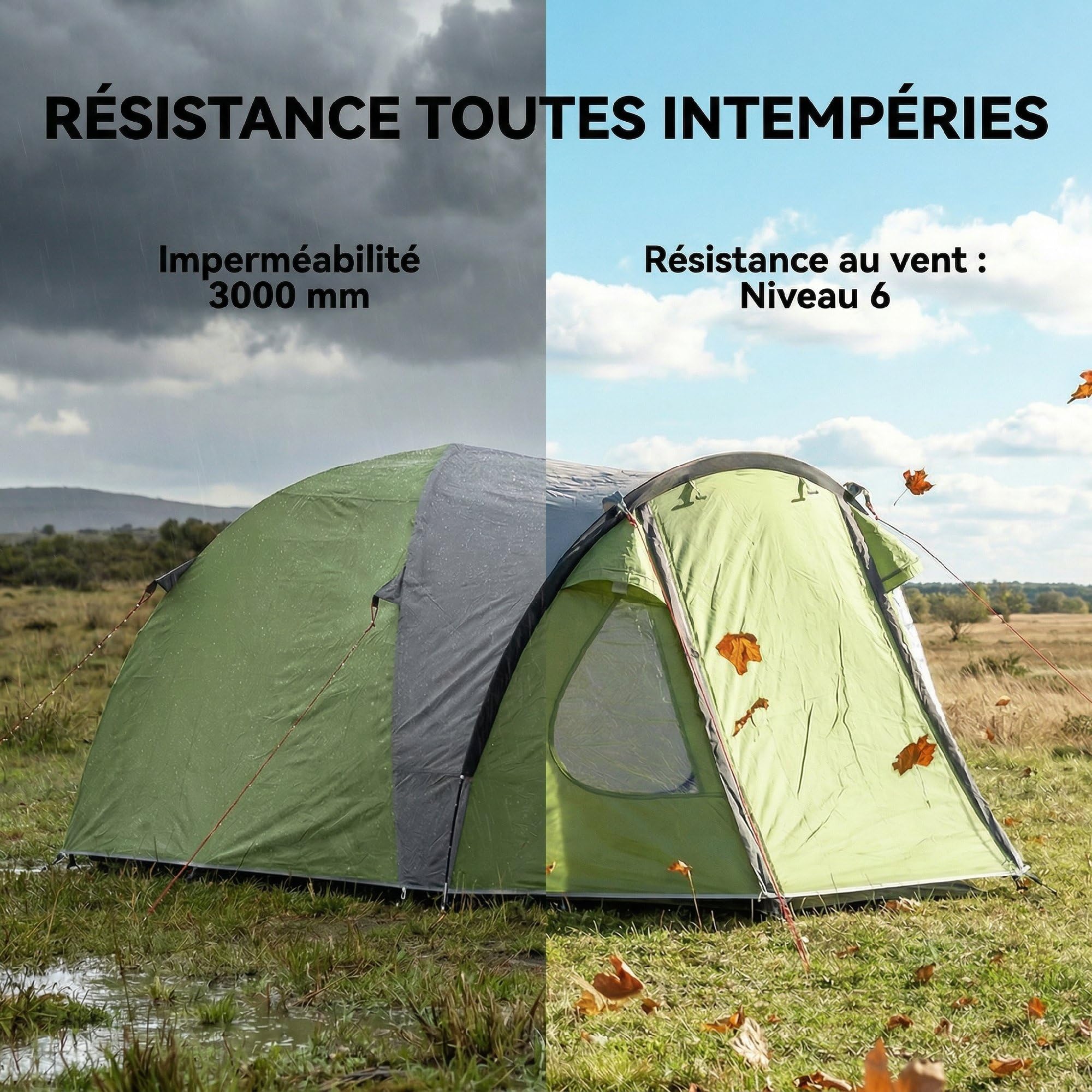 Outsunny Wodoodporny namiot kempingowy dla 2–4 osób, namiot domowy, z oknami, kieszenią, torbą do przenoszenia i haczykiem, na piknik, wędrówki, trekking, kemping