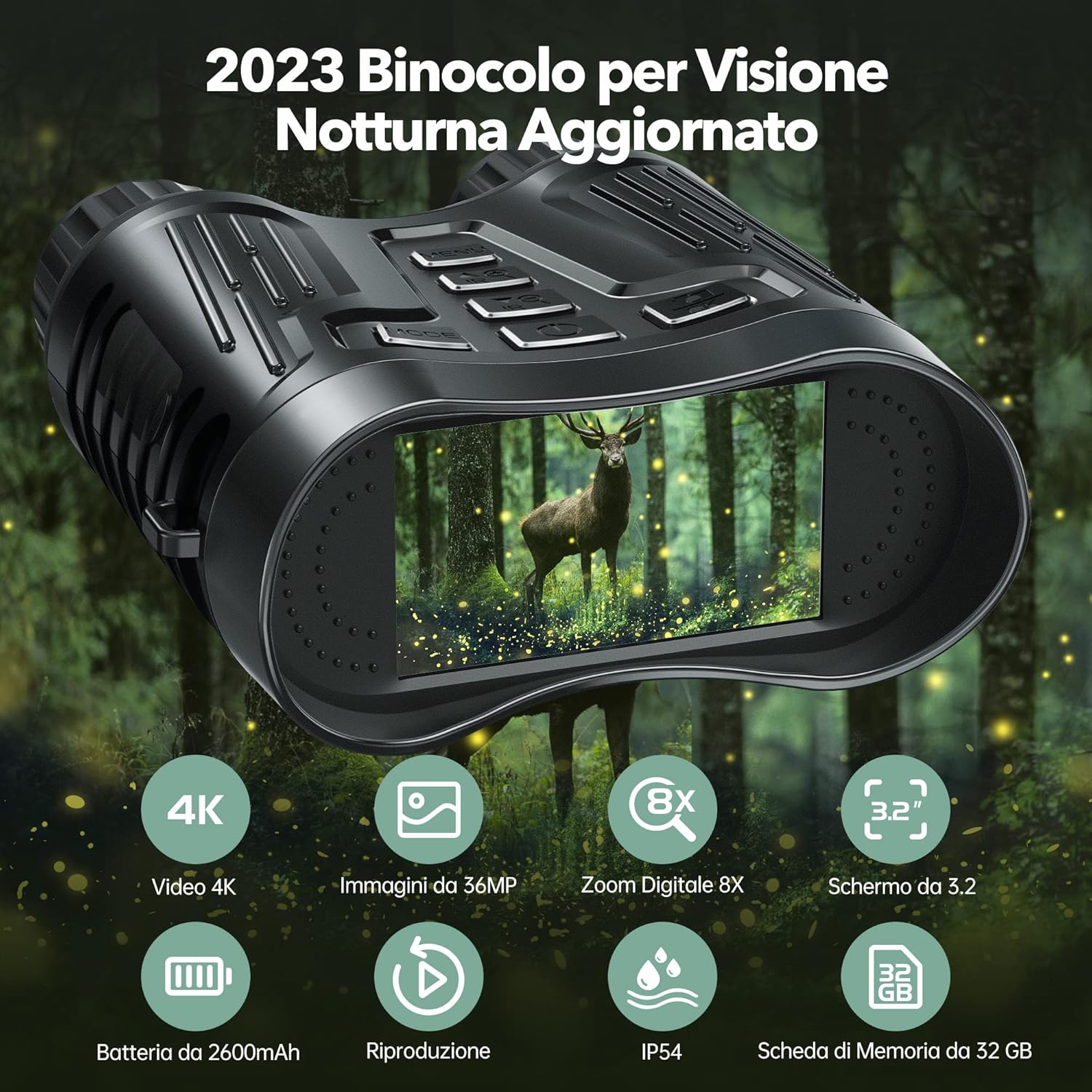 Binocolo Visione Notturna, TKWSER 4K 2600mAh Ricaricabili Infrarossi Visore Notturno con 3,2" LCD e 8X Digitale Zoom IP65 Waterproof - Immagine 2
