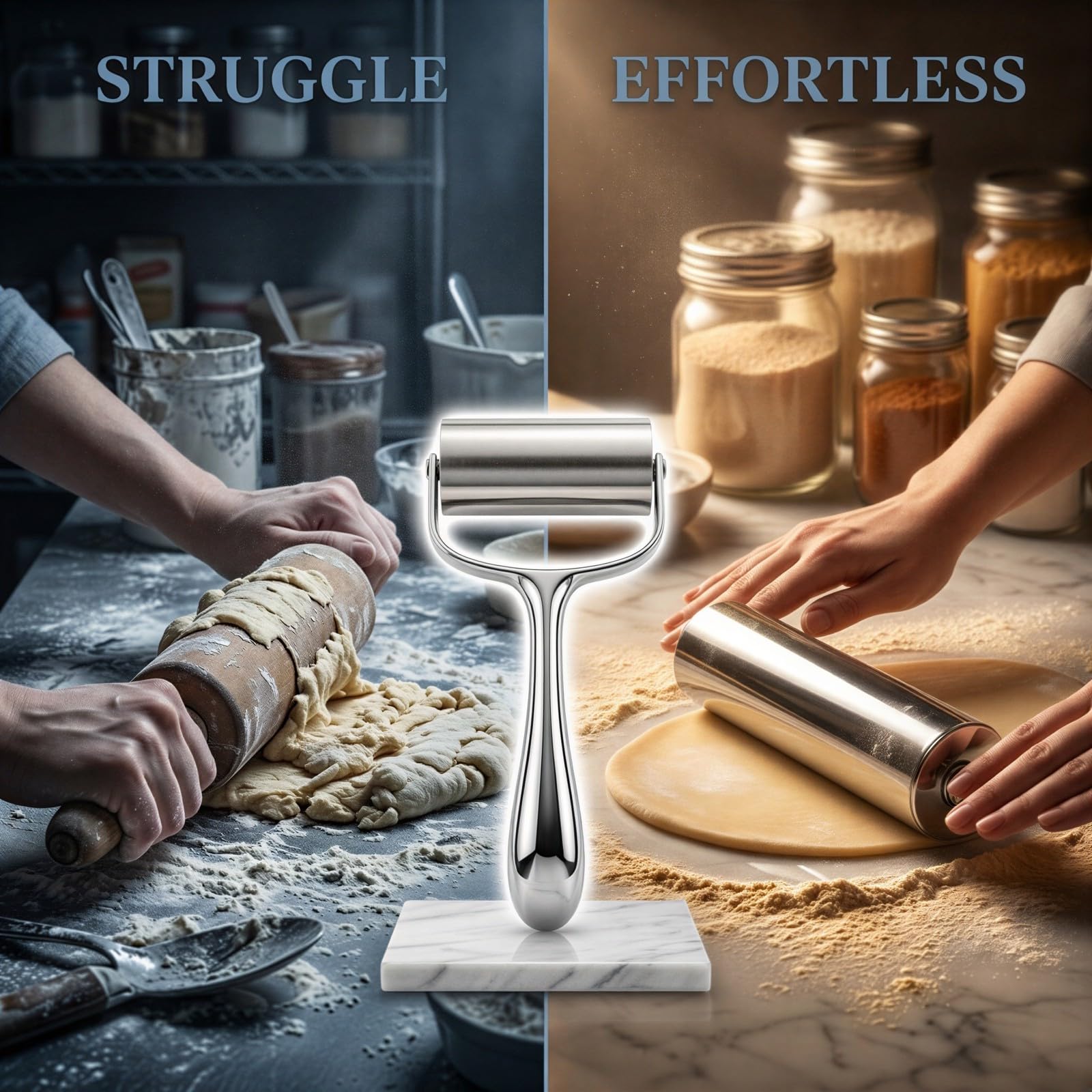 Edelstahl-Teigrolle mit breiter Walze, 8,3 in / 21 cm, Teigrolle für Dumpling-Skin, aus 304 Edelstahl für die Küche, mit rutschfestem Aluminiumgriff, für Pizza, Gebäck und Backen
