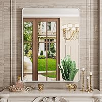 Vista 66 de Espejo de baño negro de 20x30 pulgadas con marco de metal negro, espejo de tocador rectangular redondeado con acabado mate para pared, con vidrio