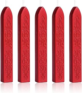 Yoption 5Pcs Sealing Wax Sticks, Vintage Totem Fire Manuscript Bright Red Wax Seal Sticks with Wicks, Sealing Wax for Wax Seal Stamp